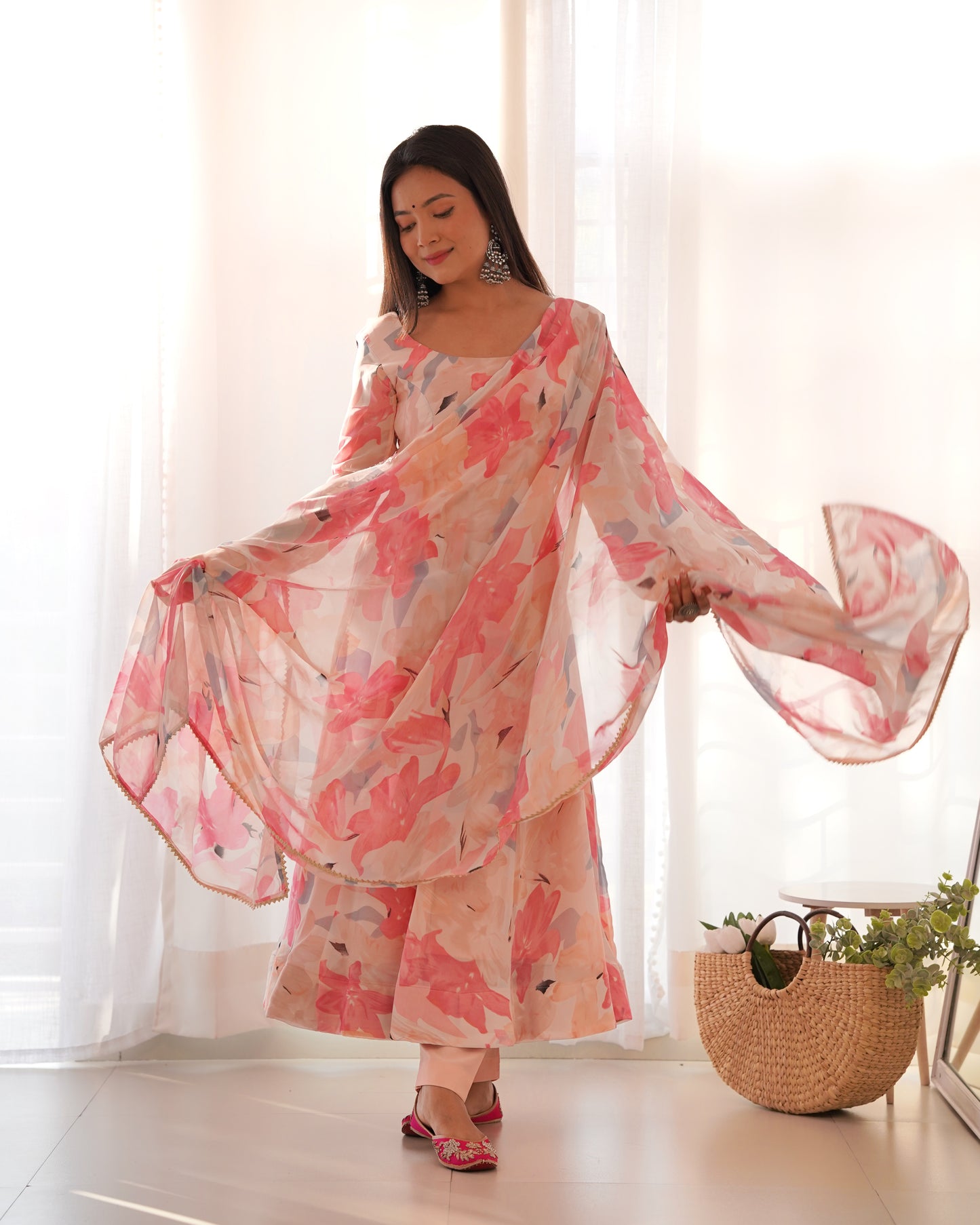 Multicolor Floral Print Faux Georgette Kurta Set By Stylish Ethnic