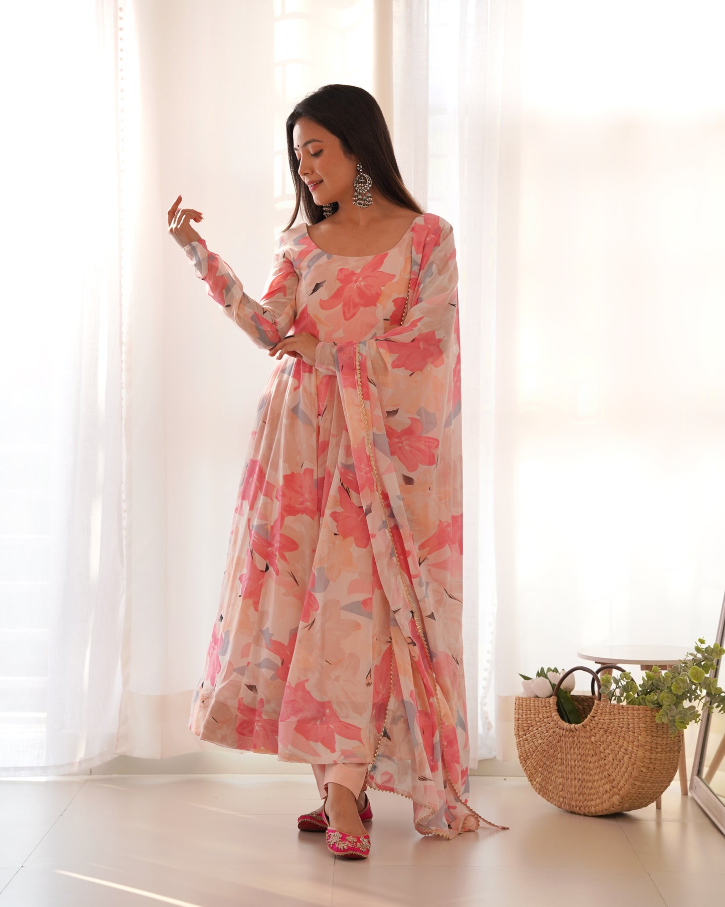 Multicolor Floral Print Faux Georgette Kurta Set By Stylish Ethnic