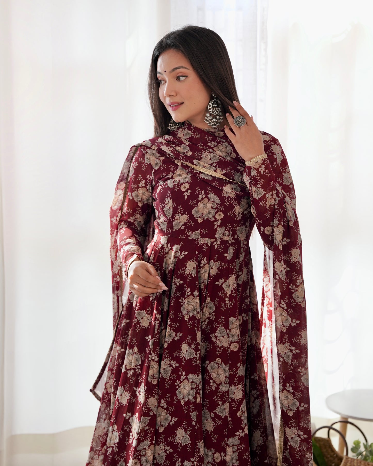 Dark Maroon Color Georgette Three Piece Anarkali Suit By Stylish Ethnic