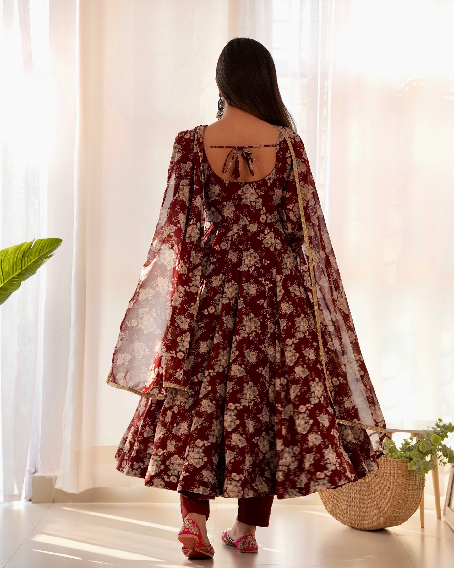 Dark Maroon Color Georgette Three Piece Anarkali Suit By Stylish Ethnic