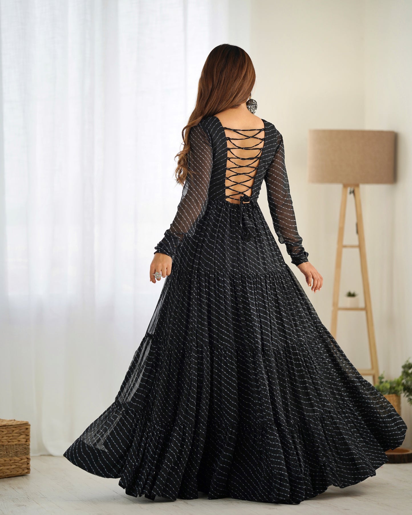 Georgette Embroidered Work Black Readymade Floor Length Gown By Stylish Ethnic
