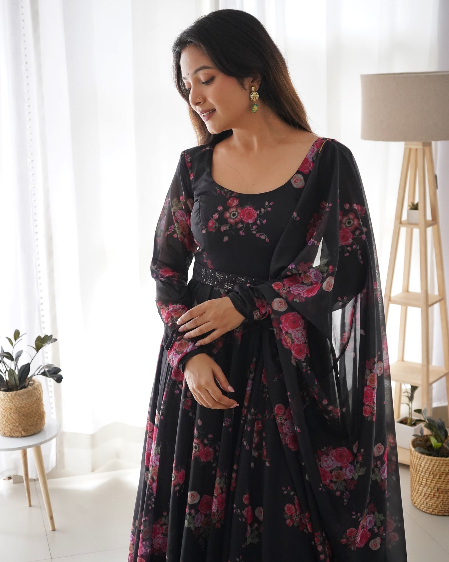 Women Floral Anarkali Black Kurta With Dupatta By Stylish Ethnic