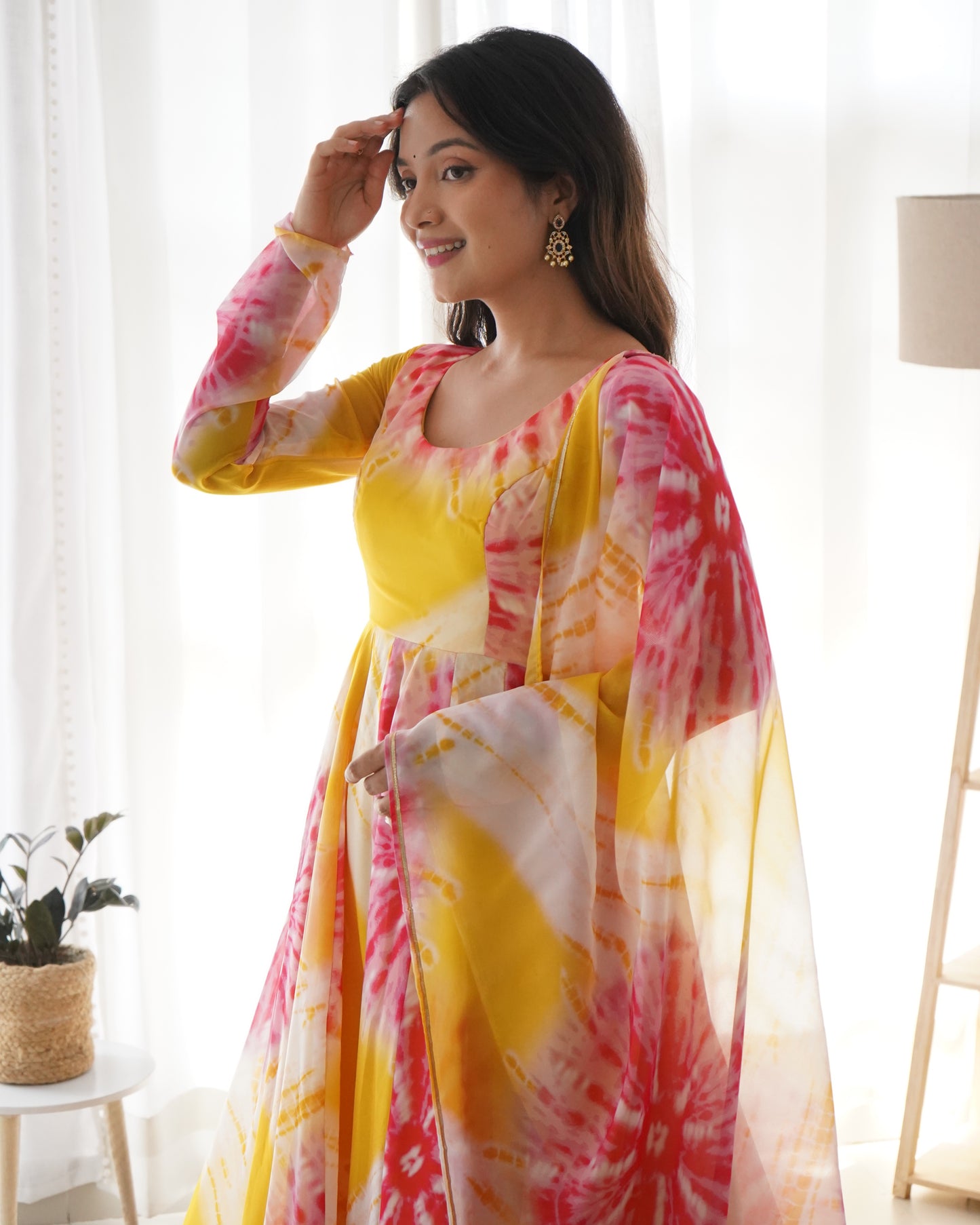 Yellow Organza Digital Printed Anarkali With Pant And Dupatta By Stylish Ethnic