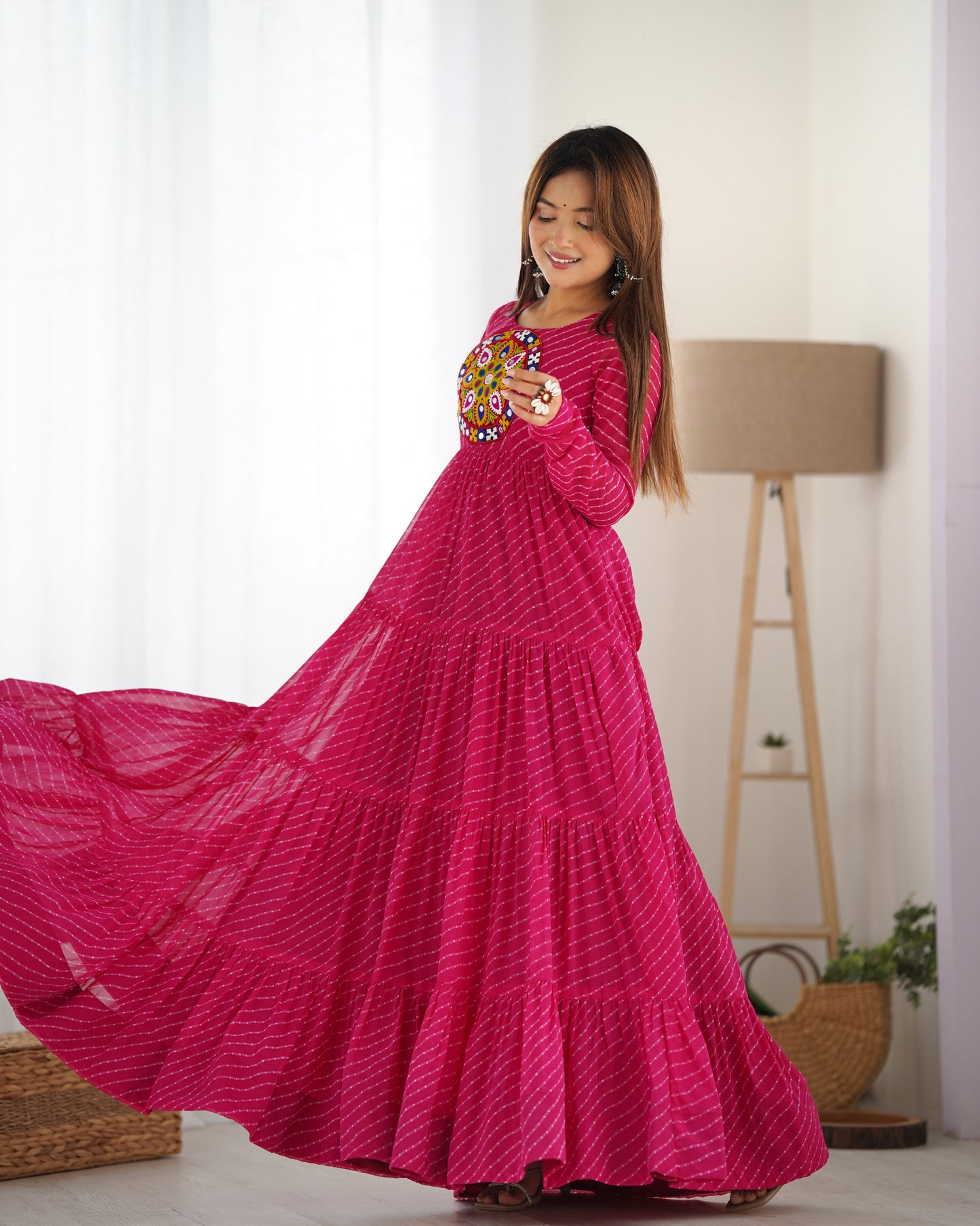 Georgette Embroidered Work Readymade Floor Length Gown By Stylish Ethnic
