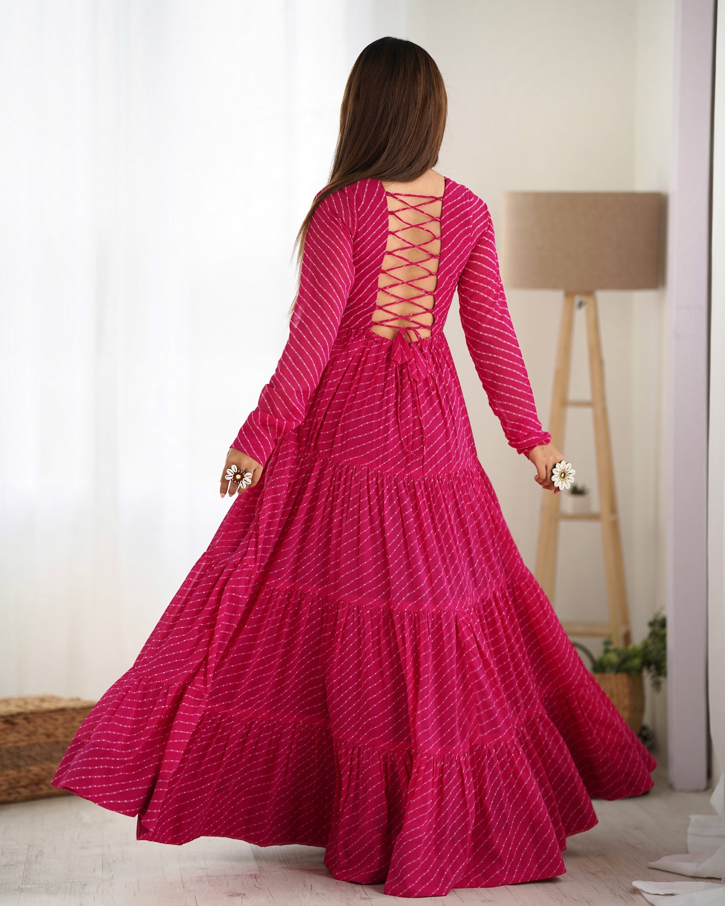 Georgette Embroidered Work Readymade Floor Length Gown By Stylish Ethnic