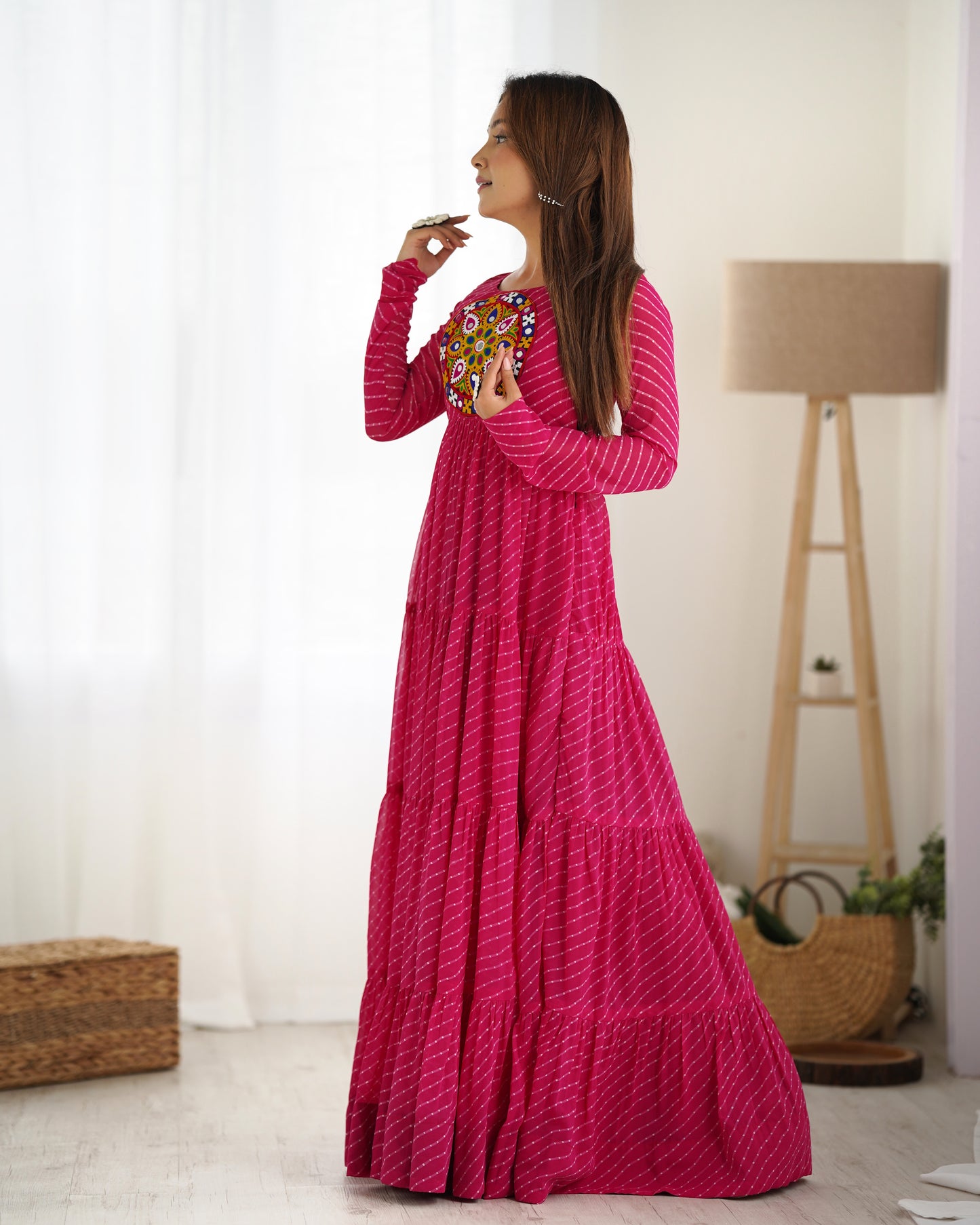 Georgette Embroidered Work Readymade Floor Length Gown By Stylish Ethnic