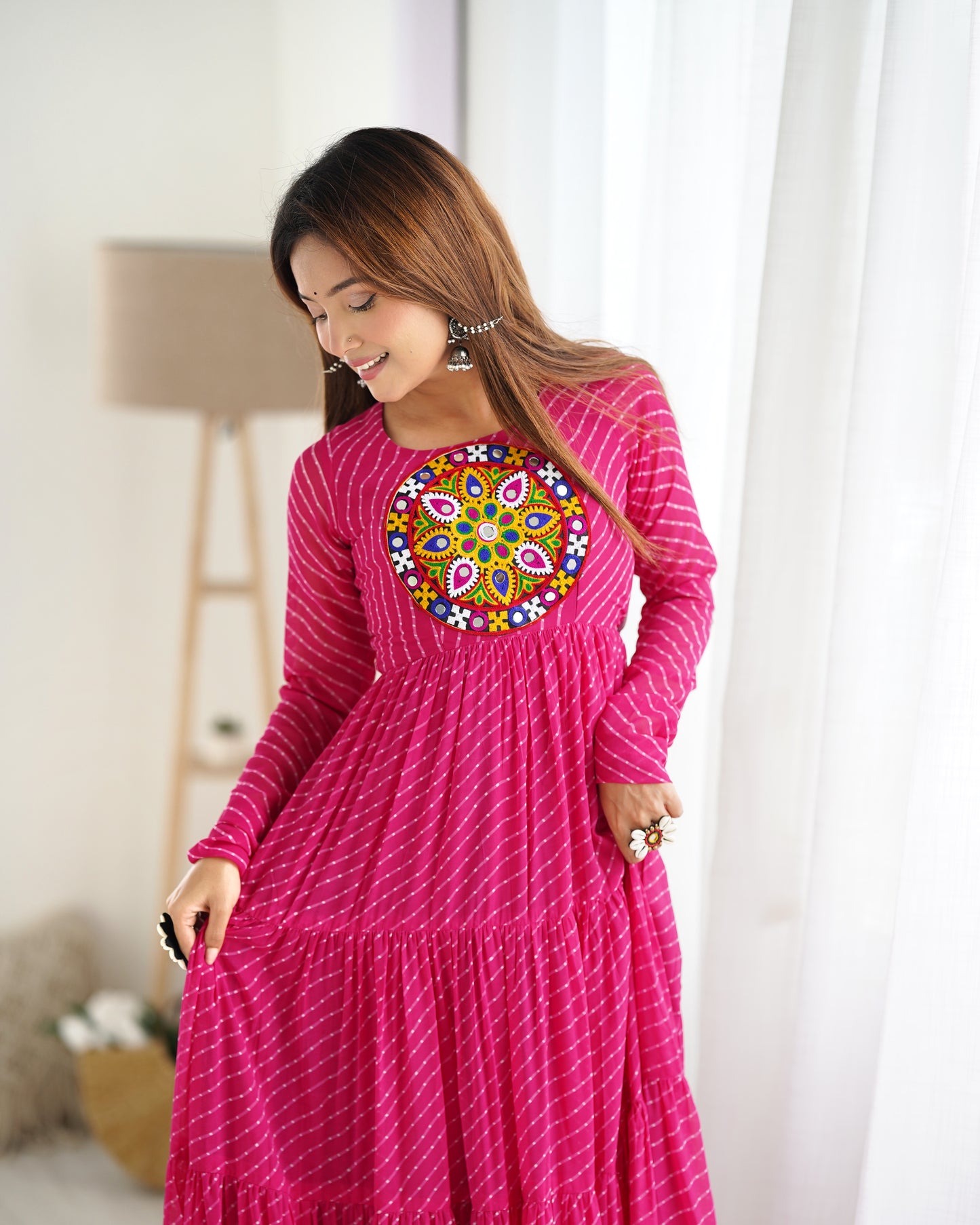 Georgette Embroidered Work Readymade Floor Length Gown By Stylish Ethnic