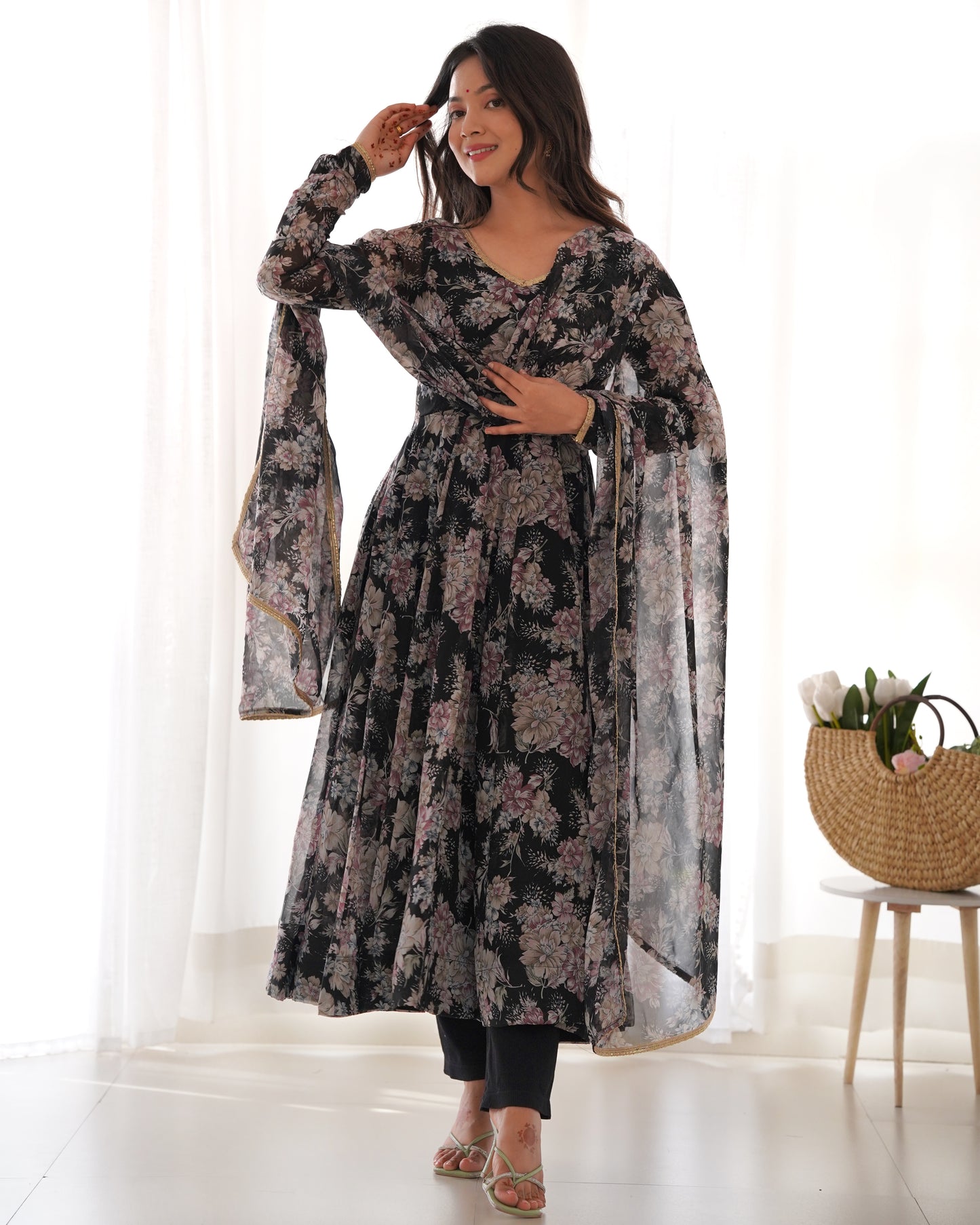 Black Color Georgette Three Piece Anarkali Suit By Stylish Ethnic