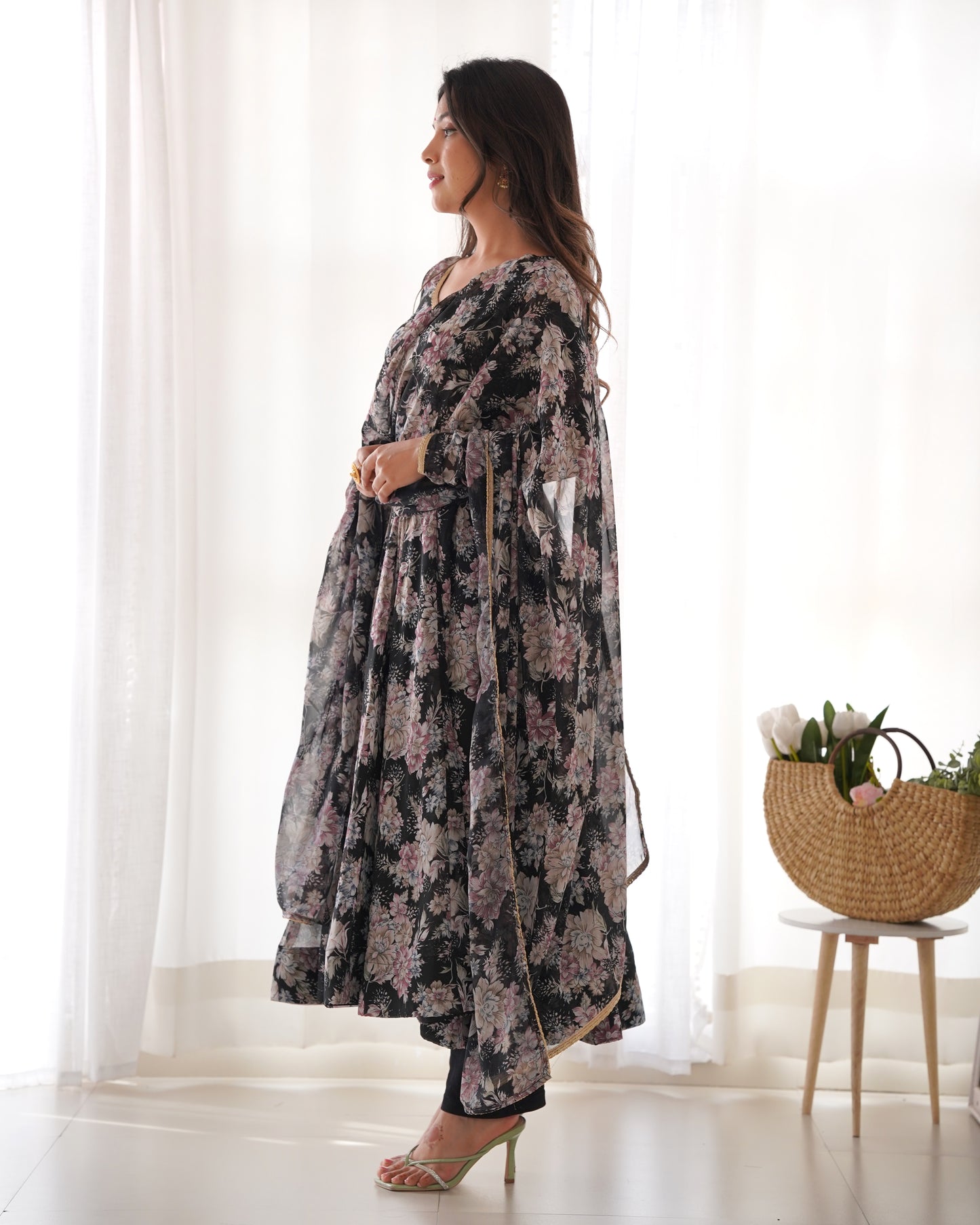 Black Color Georgette Three Piece Anarkali Suit By Stylish Ethnic