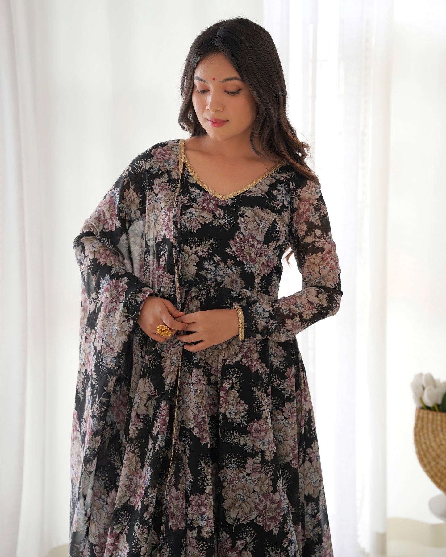 Black Color Georgette Three Piece Anarkali Suit By Stylish Ethnic