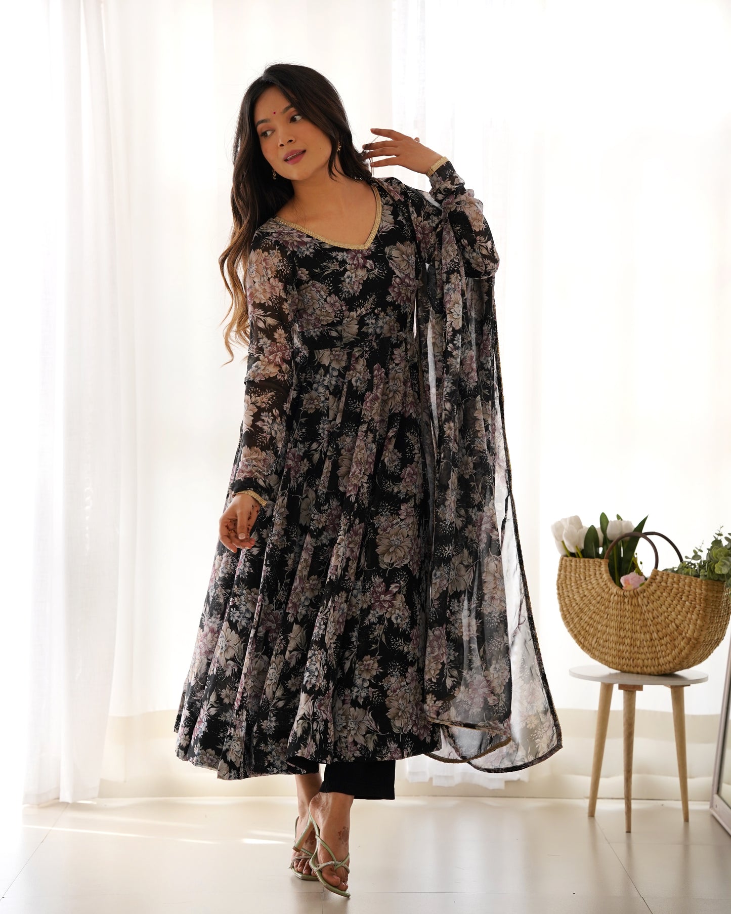 Black Color Georgette Three Piece Anarkali Suit By Stylish Ethnic
