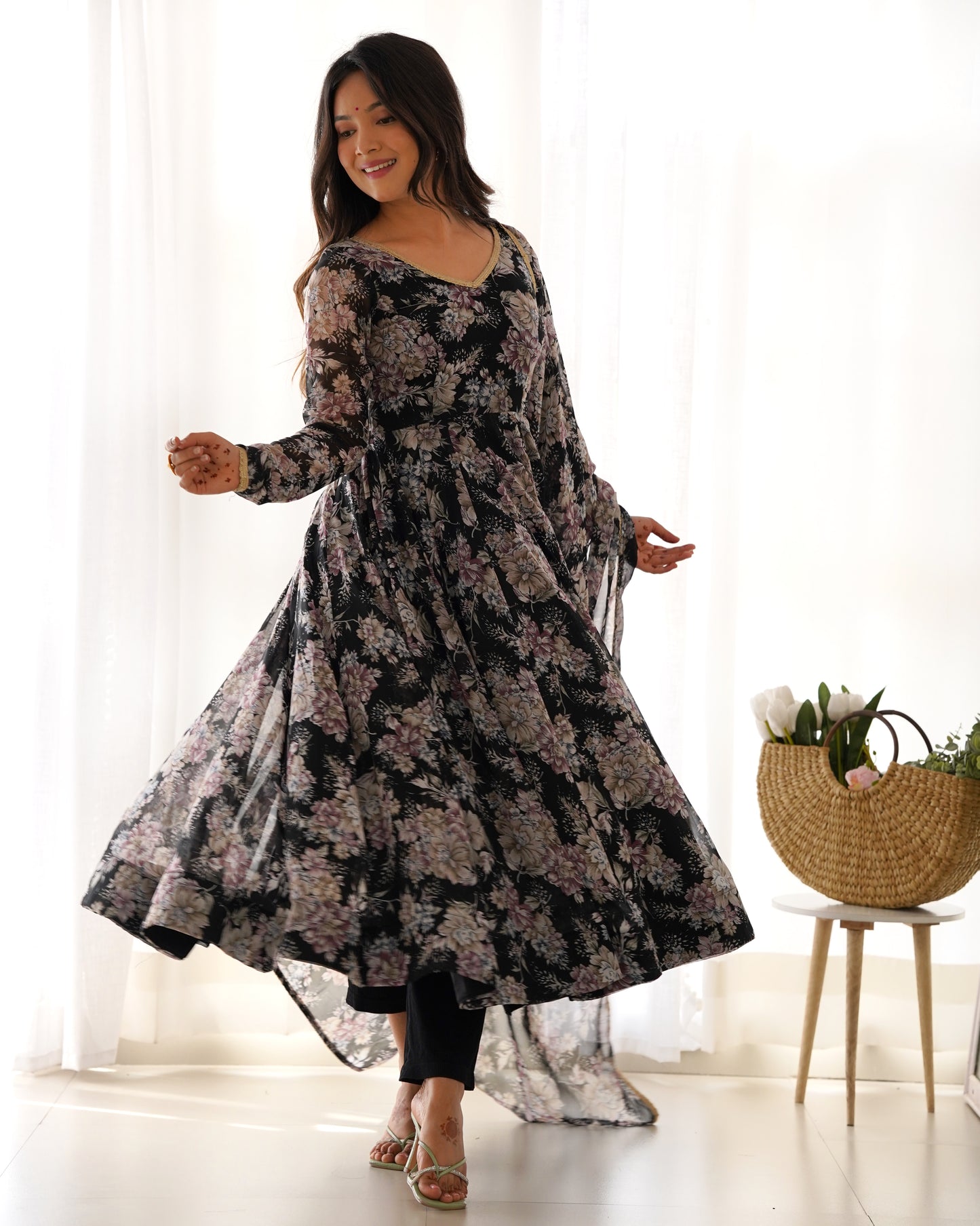 Black Color Georgette Three Piece Anarkali Suit By Stylish Ethnic