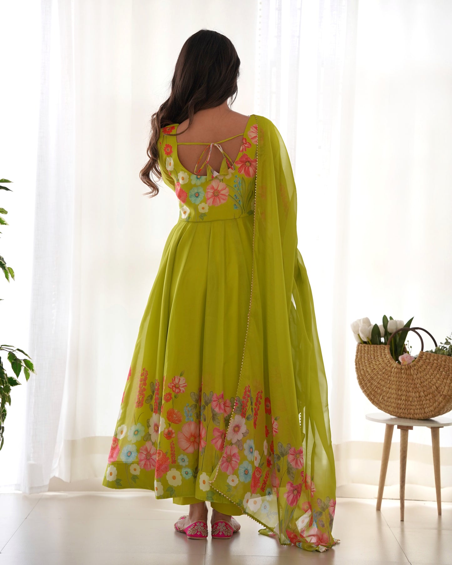 Green Color Organza Silk Three Piece Anarkali Suit By Stylish Ethnic