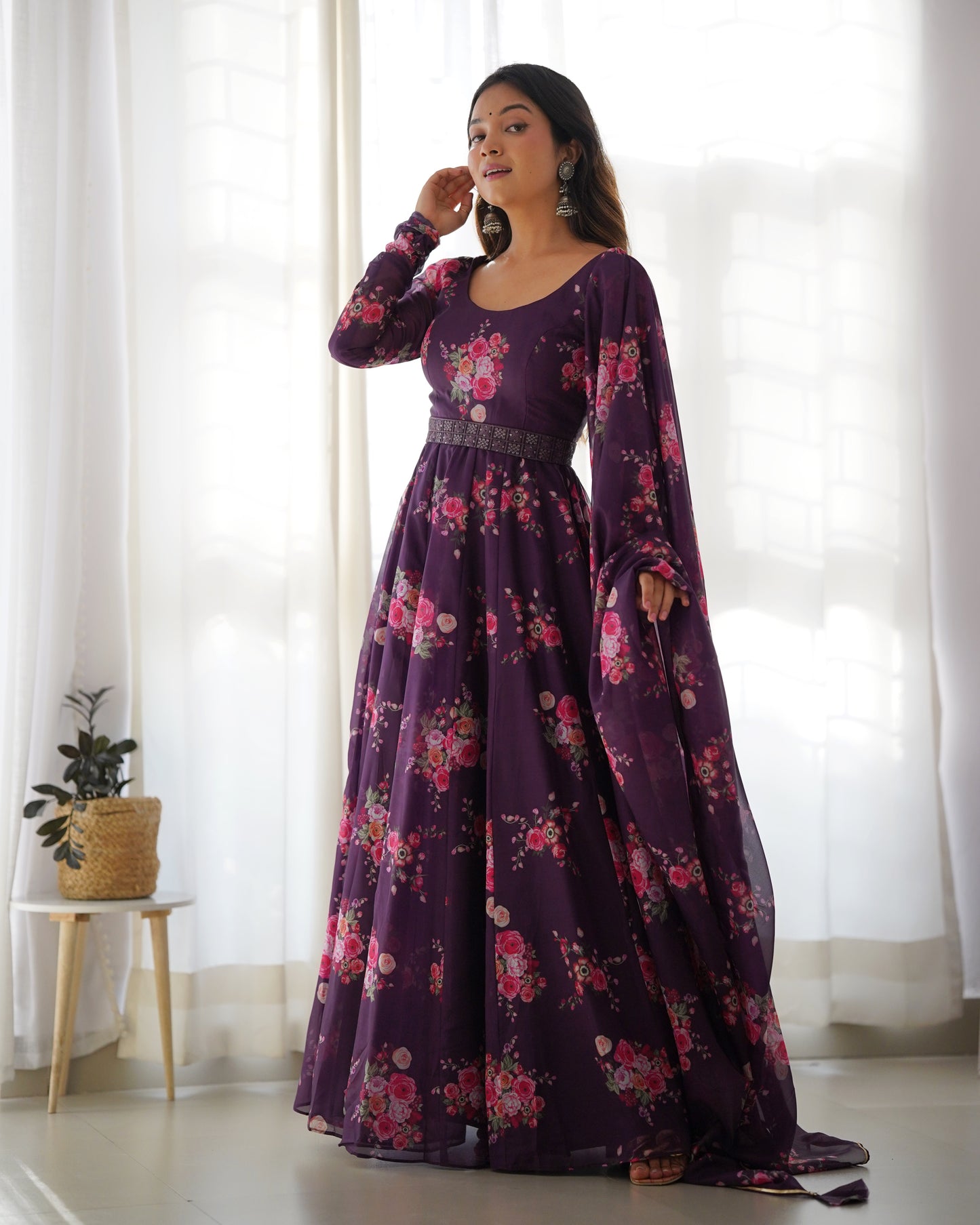 Women Floral Anarkali Purple Kurta With Dupatta By Stylish Ethnic