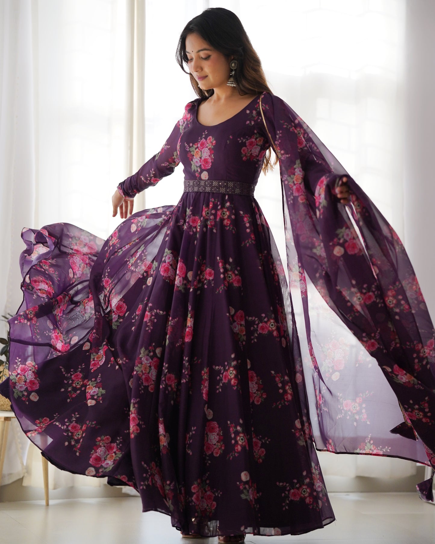 Women Floral Anarkali Purple Kurta With Dupatta By Stylish Ethnic
