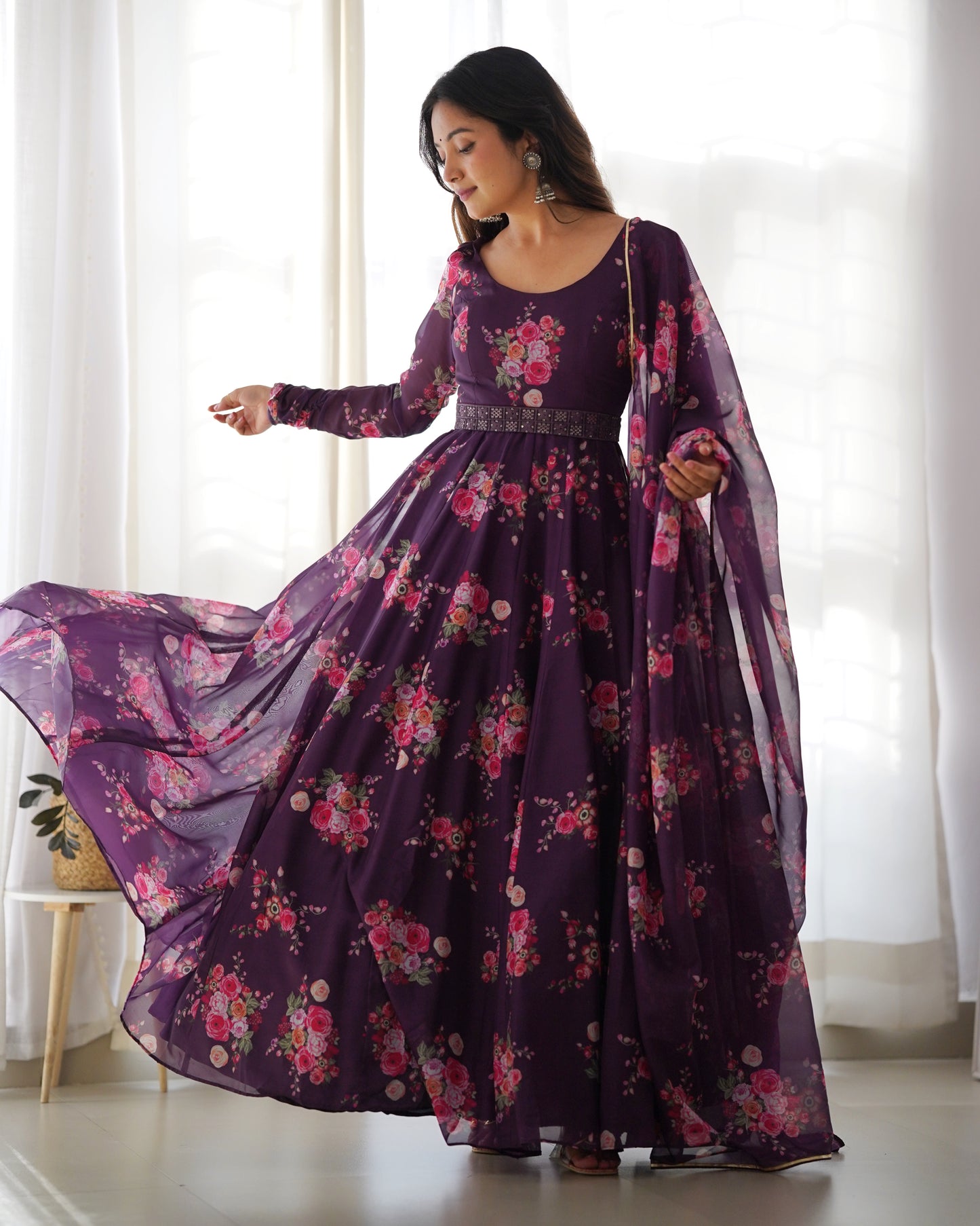 Women Floral Anarkali Purple Kurta With Dupatta By Stylish Ethnic