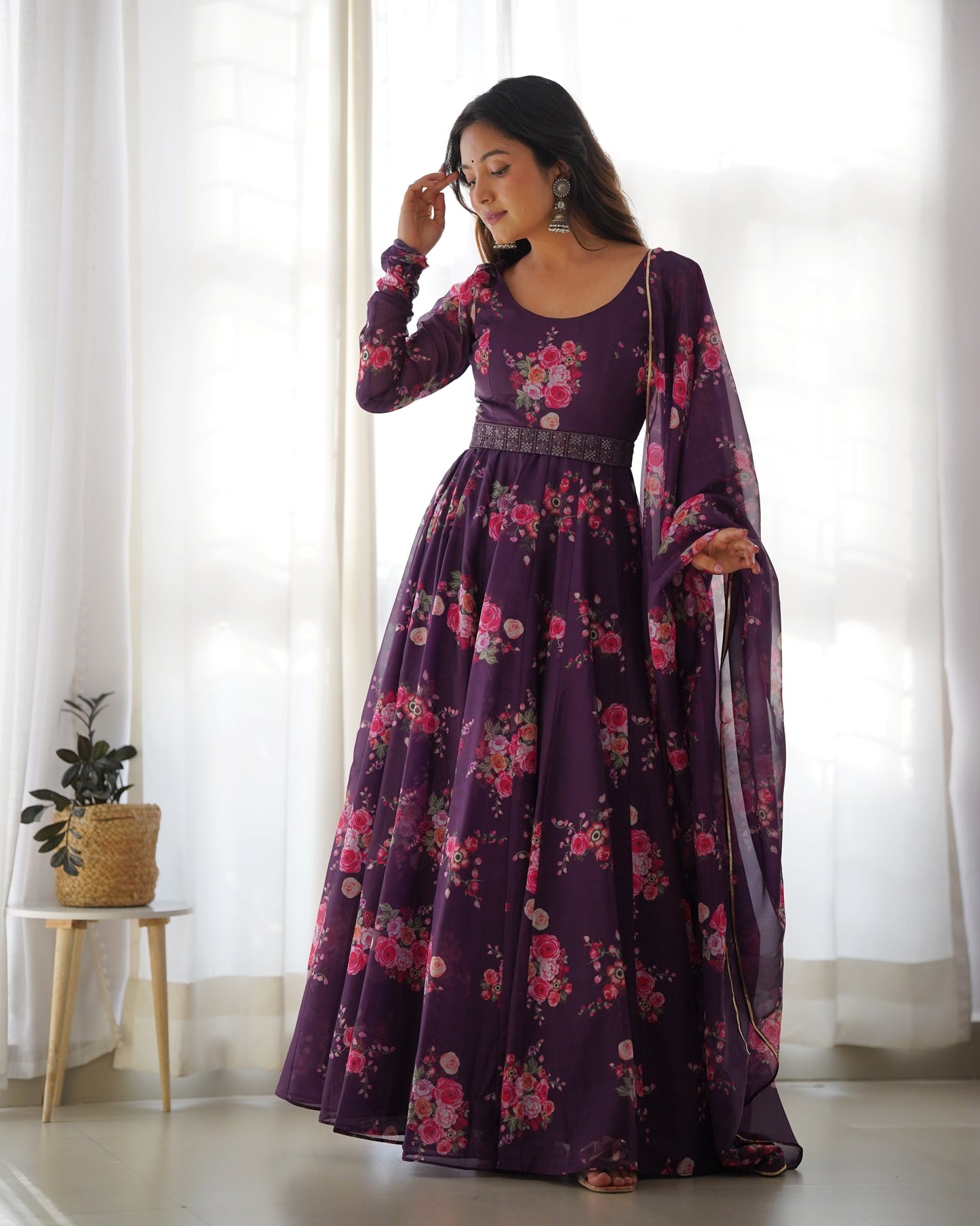 Women Floral Anarkali Purple Kurta With Dupatta By Stylish Ethnic
