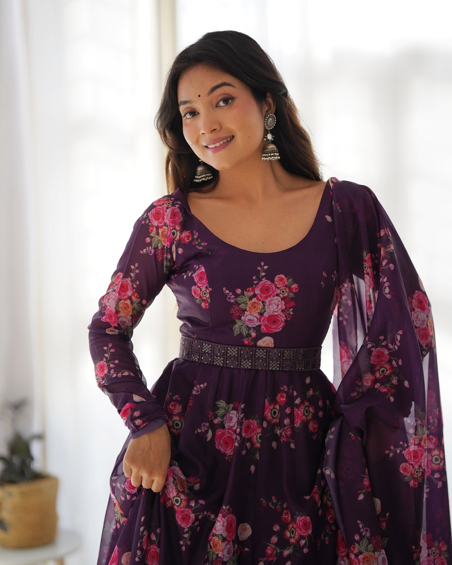 Women Floral Anarkali Purple Kurta With Dupatta By Stylish Ethnic