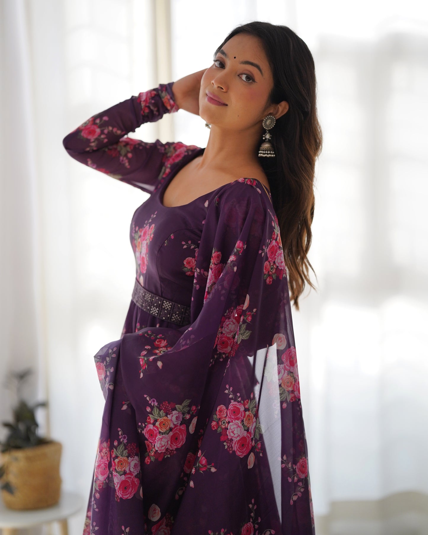 Women Floral Anarkali Purple Kurta With Dupatta By Stylish Ethnic