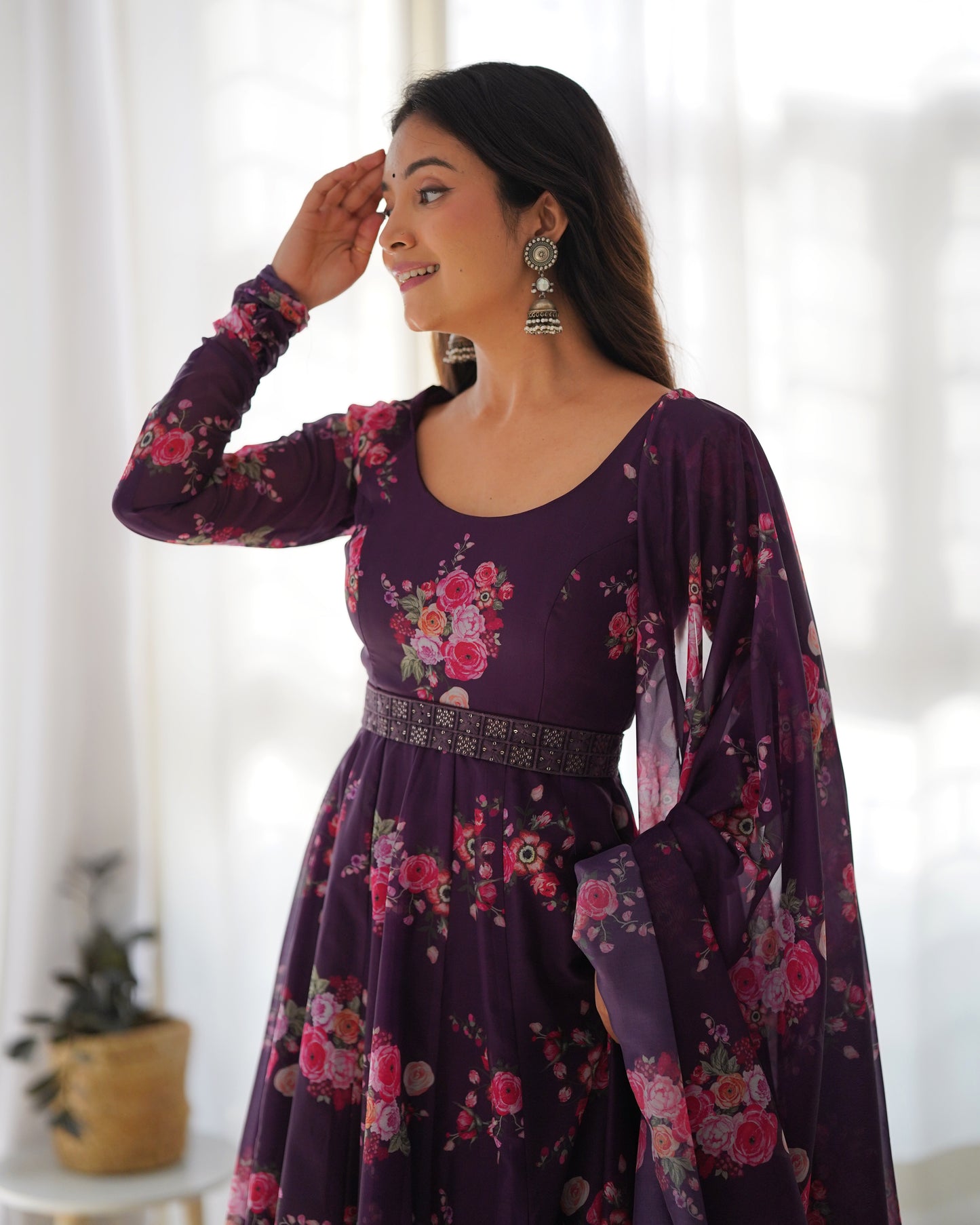 Women Floral Anarkali Purple Kurta With Dupatta By Stylish Ethnic
