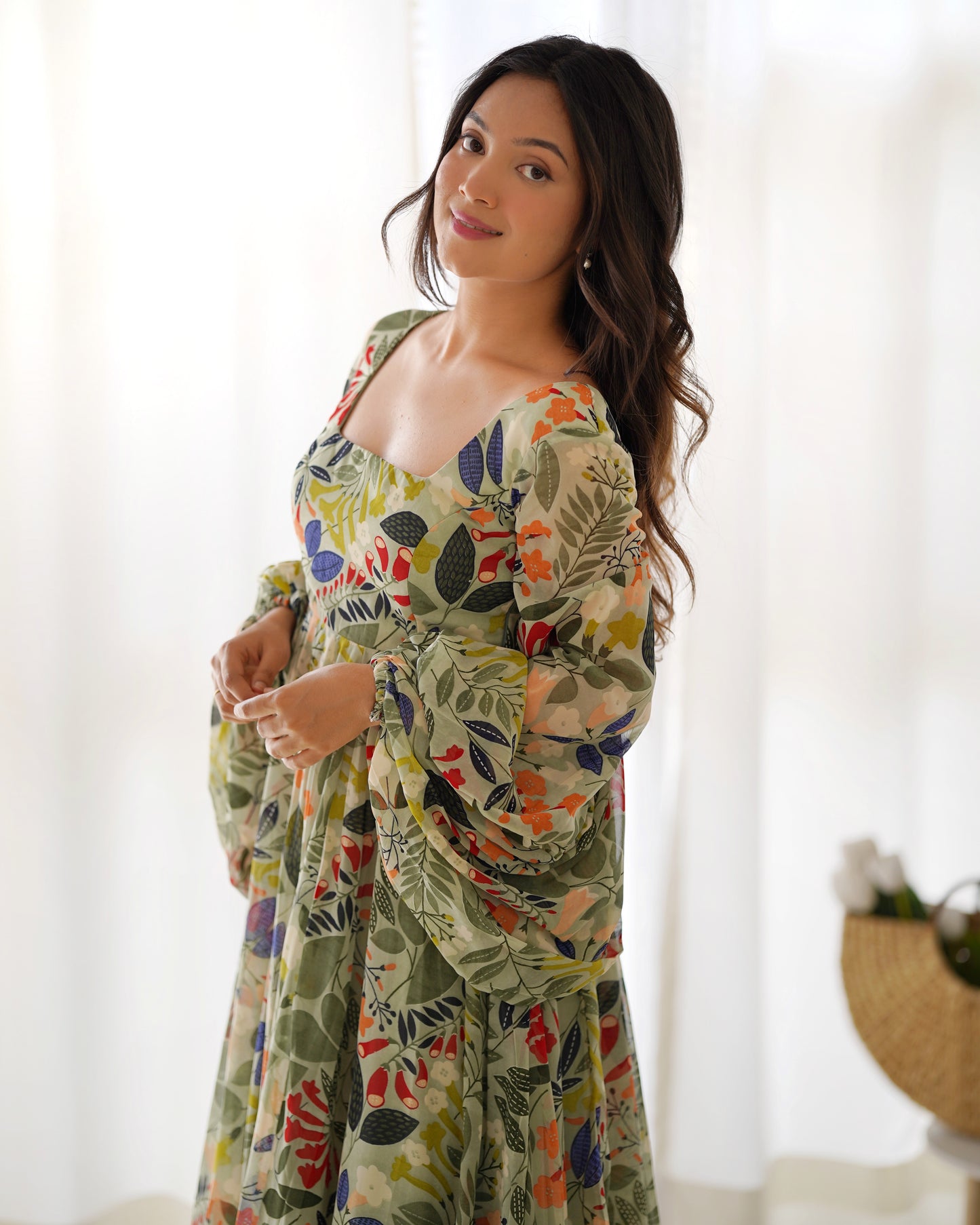 Pure Soft Faux Georgette Floral Printed Flaired Gown By Stylish Ethnic