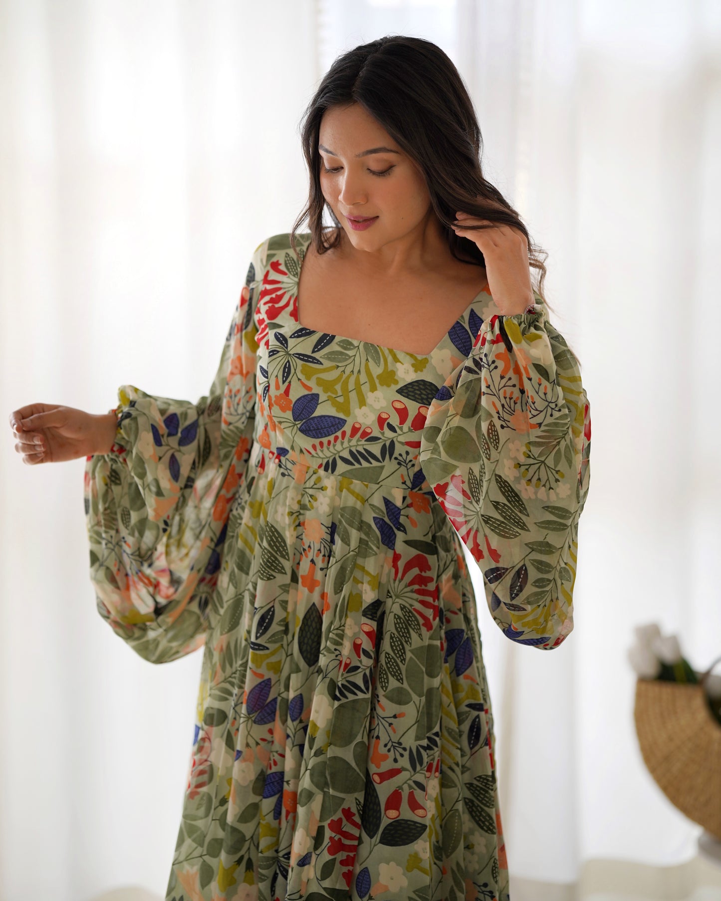 Pure Soft Faux Georgette Floral Printed Flaired Gown By Stylish Ethnic