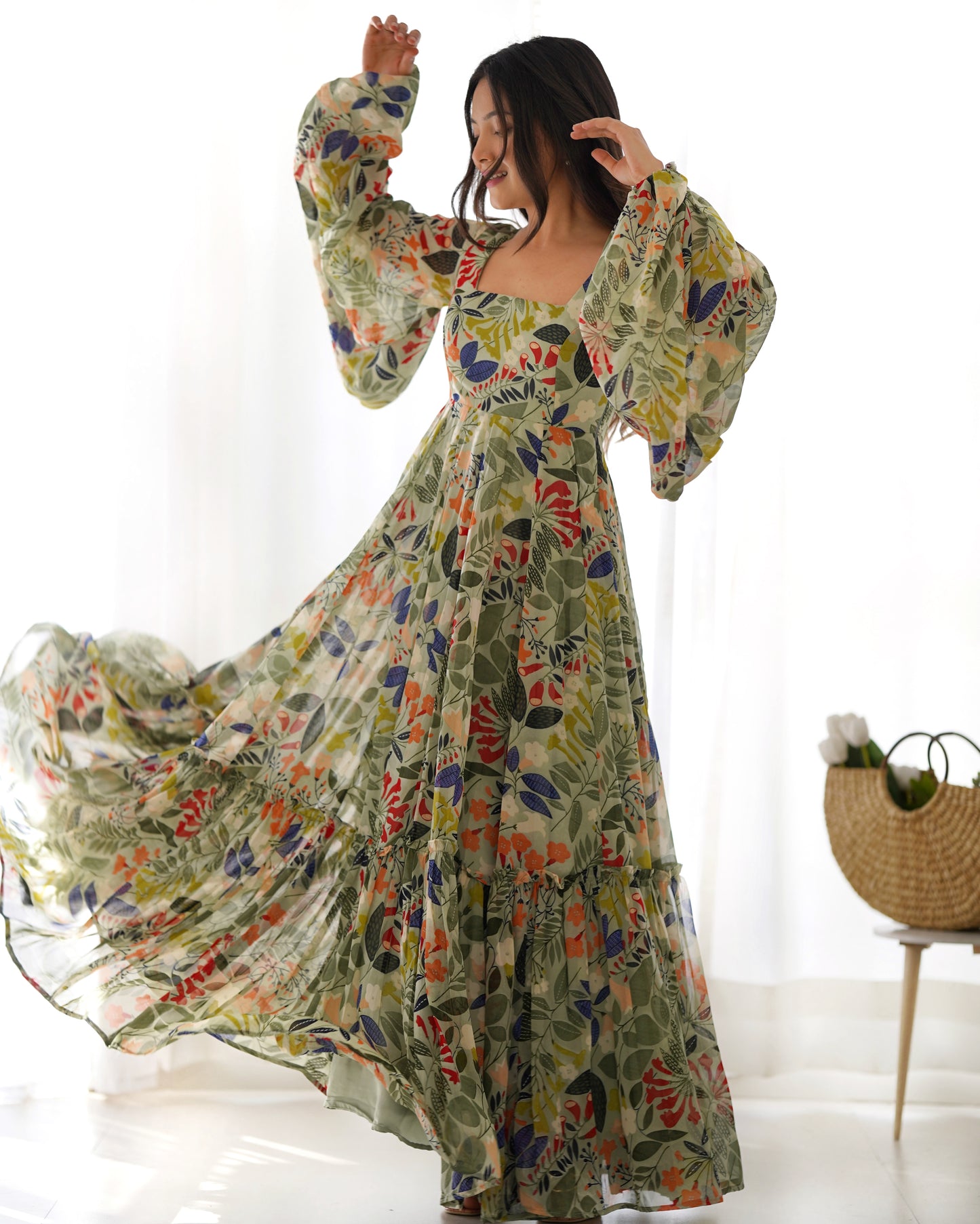 Pure Soft Faux Georgette Floral Printed Flaired Gown By Stylish Ethnic