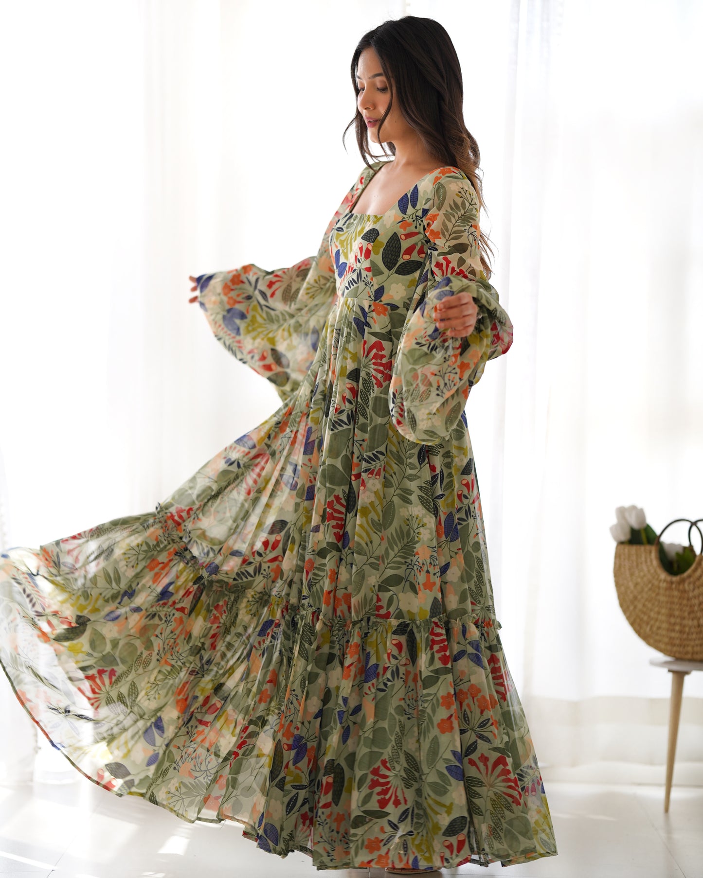 Pure Soft Faux Georgette Floral Printed Flaired Gown By Stylish Ethnic