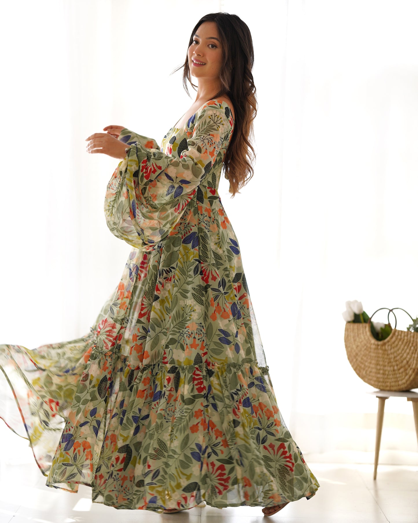 Pure Soft Faux Georgette Floral Printed Flaired Gown By Stylish Ethnic