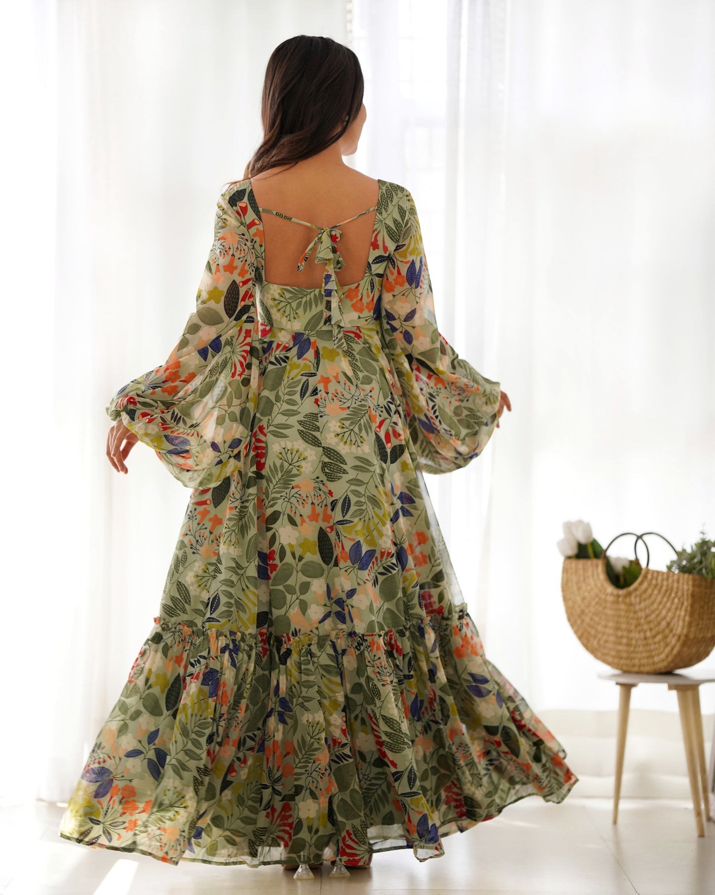 Pure Soft Faux Georgette Floral Printed Flaired Gown By Stylish Ethnic
