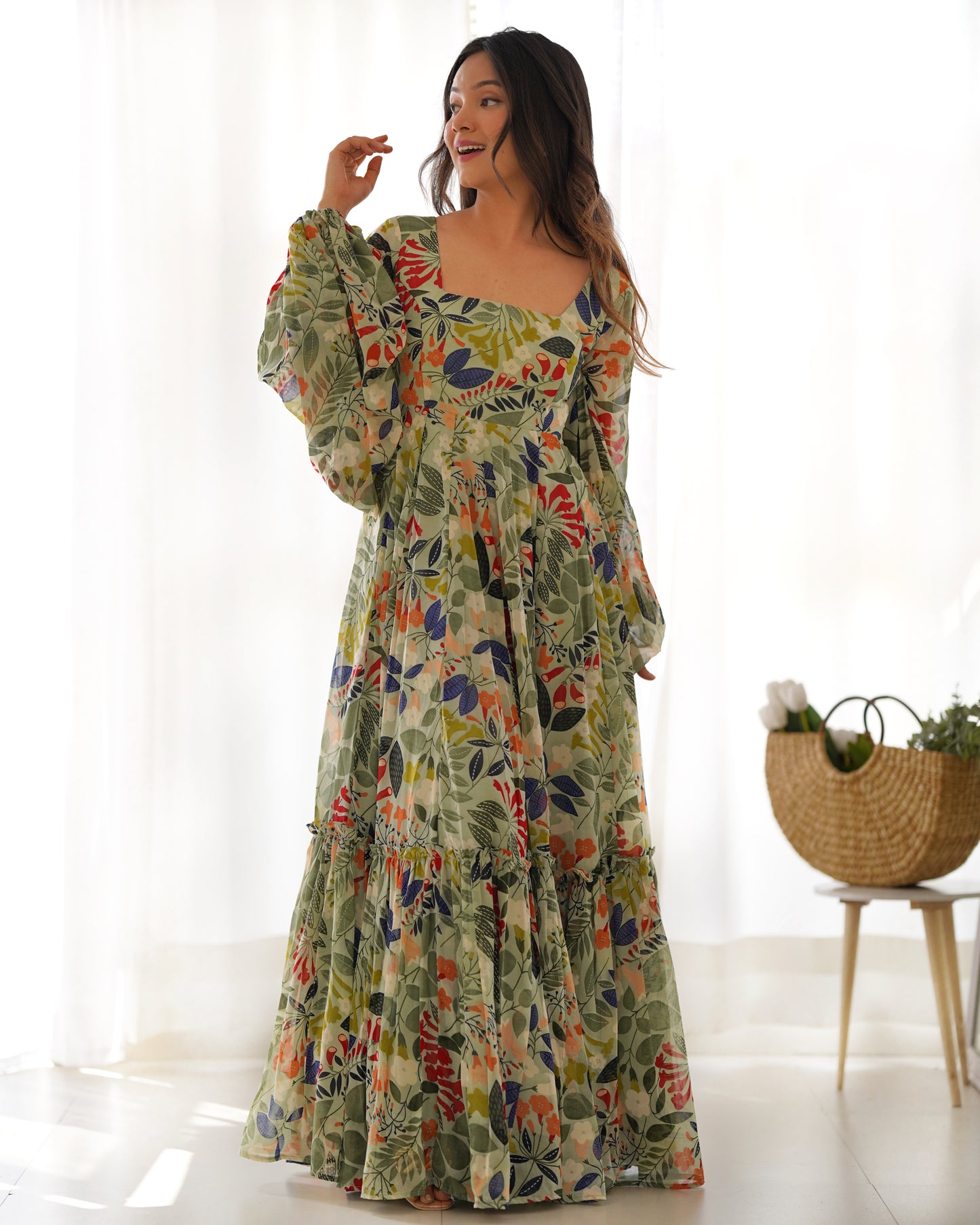 Pure Soft Faux Georgette Floral Printed Flaired Gown By Stylish Ethnic