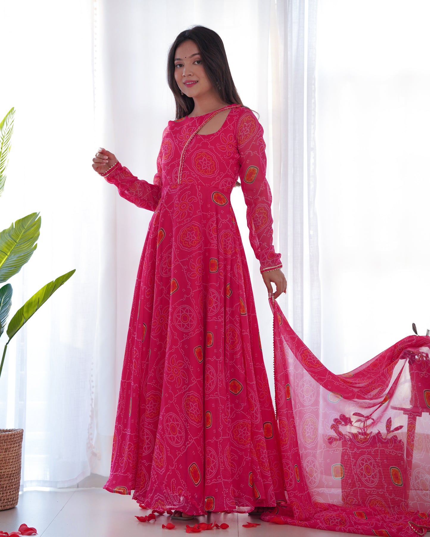 Pink Faux Chiffon Bandhej Print Anarkali Suit By Stylish Ethnic