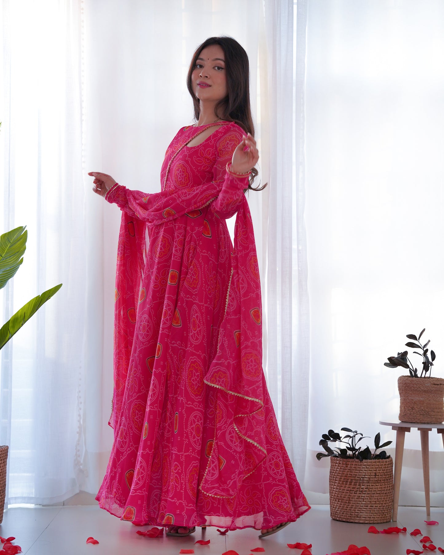 Pink Faux Chiffon Bandhej Print Anarkali Suit By Stylish Ethnic