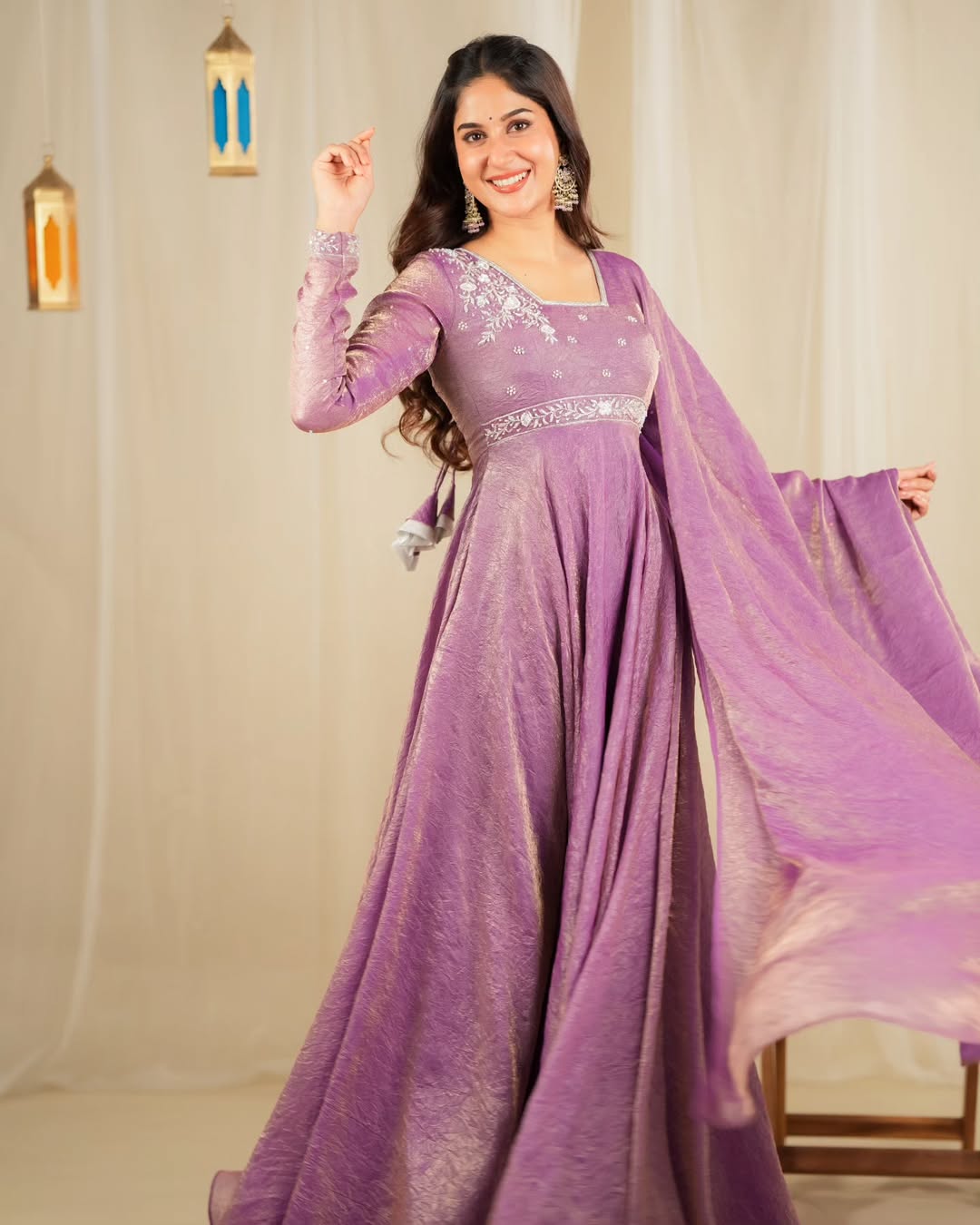 Luxury Heavy Goldcrush Silk Gown with Embroidery Sequins & Rivet Moti Work – Fully Stitched
