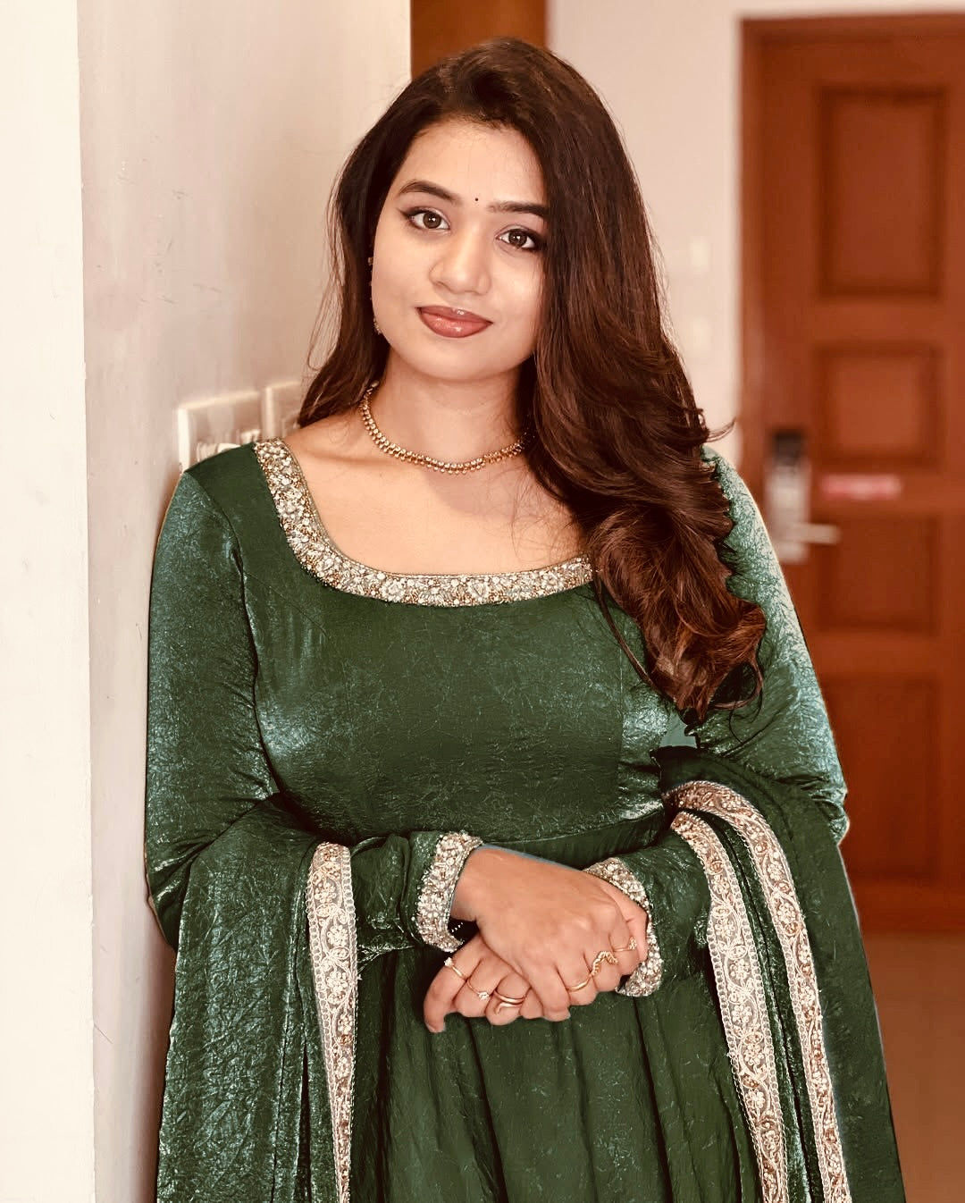Elegant Heavy Fandy Silk Green Gown with Embroidery Sequins Work – Fully Stitched & Ready to Wear