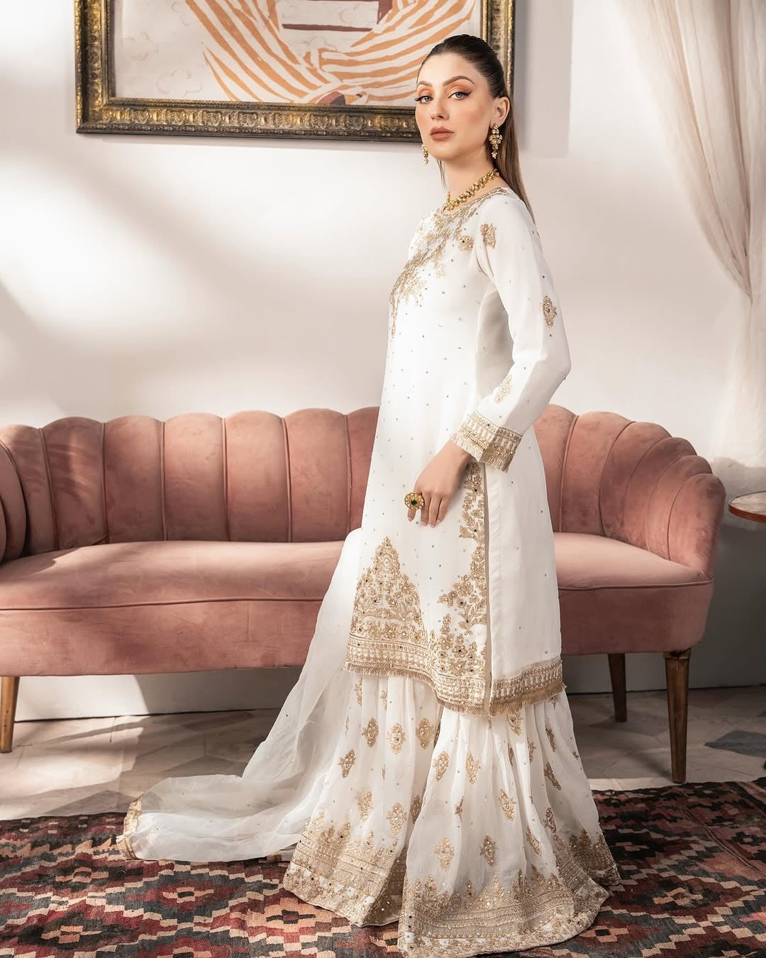 White Sharara Suit With Sequence Embroidery Work in Georgette With Dupatta