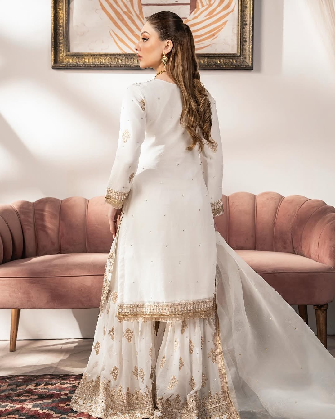 White Sharara Suit With Sequence Embroidery Work in Georgette With Dupatta