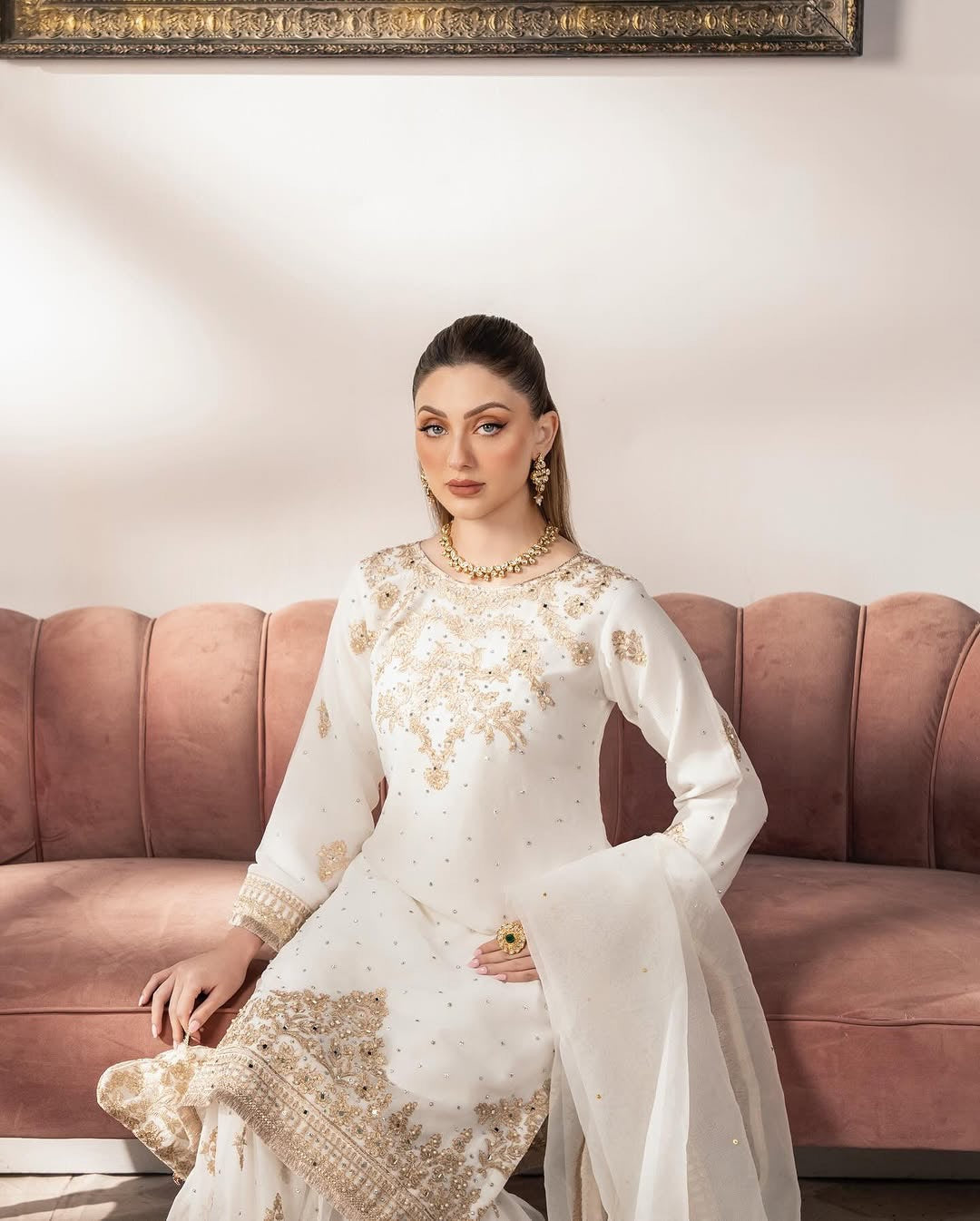 White Sharara Suit With Sequence Embroidery Work in Georgette With Dupatta