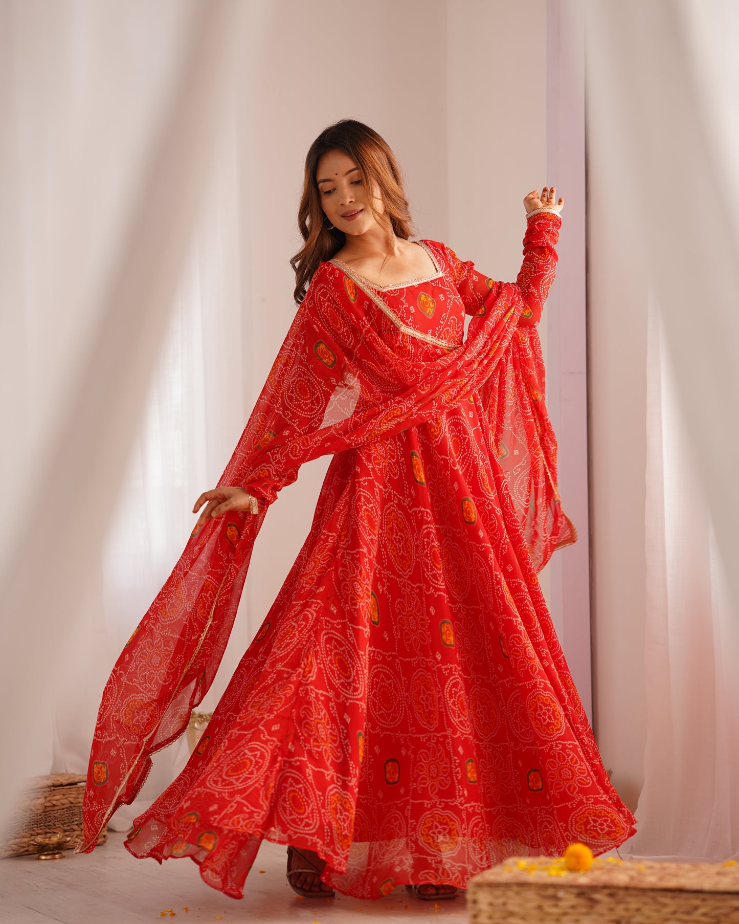Red Bandhej Anarkali Gown Collection