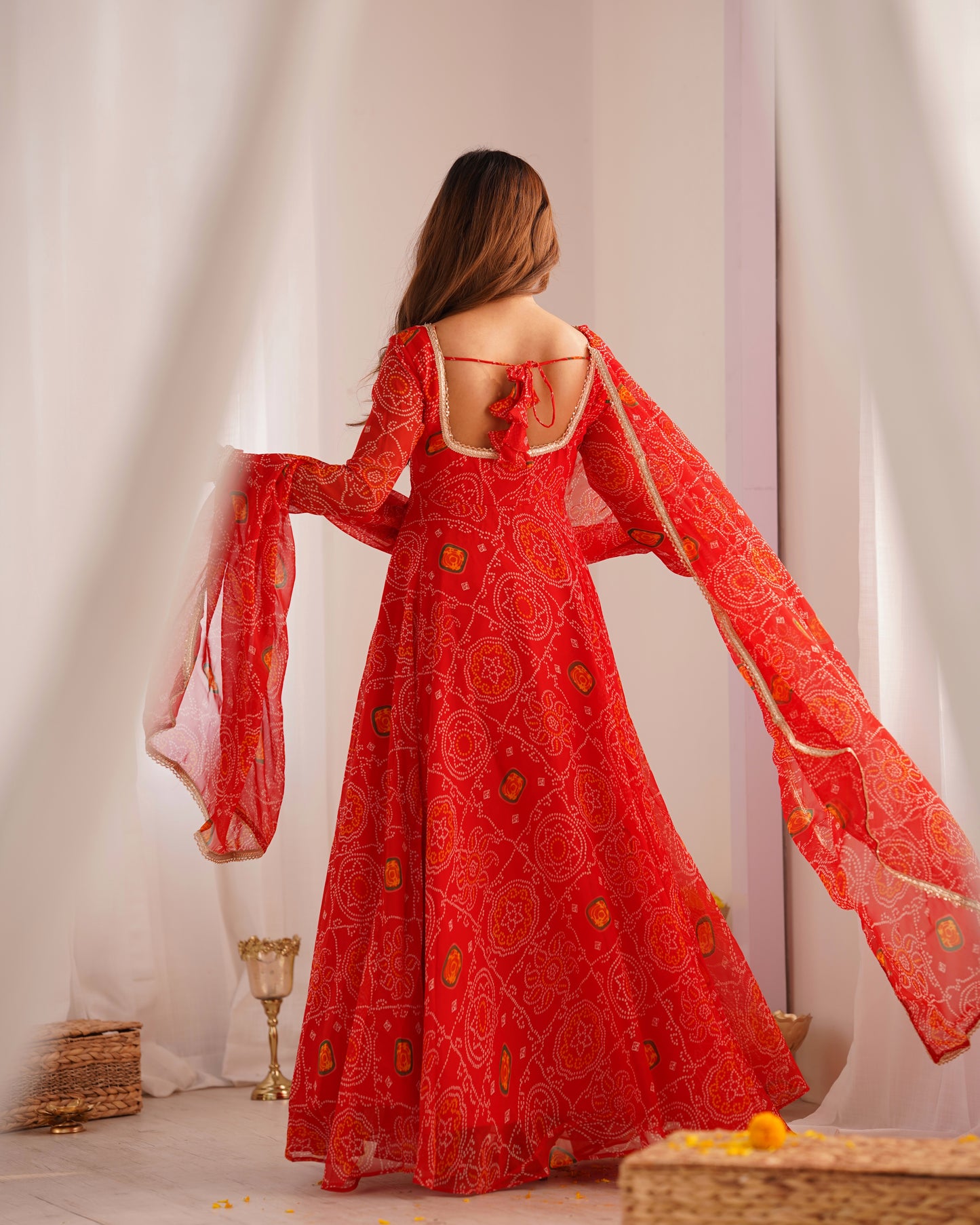 Red Bandhej Anarkali Gown Collection
