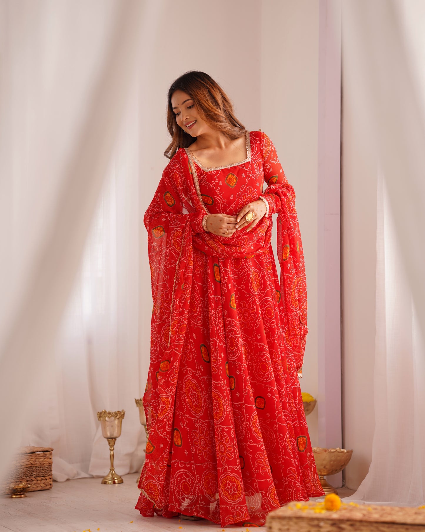 Red Bandhej Anarkali Gown Collection