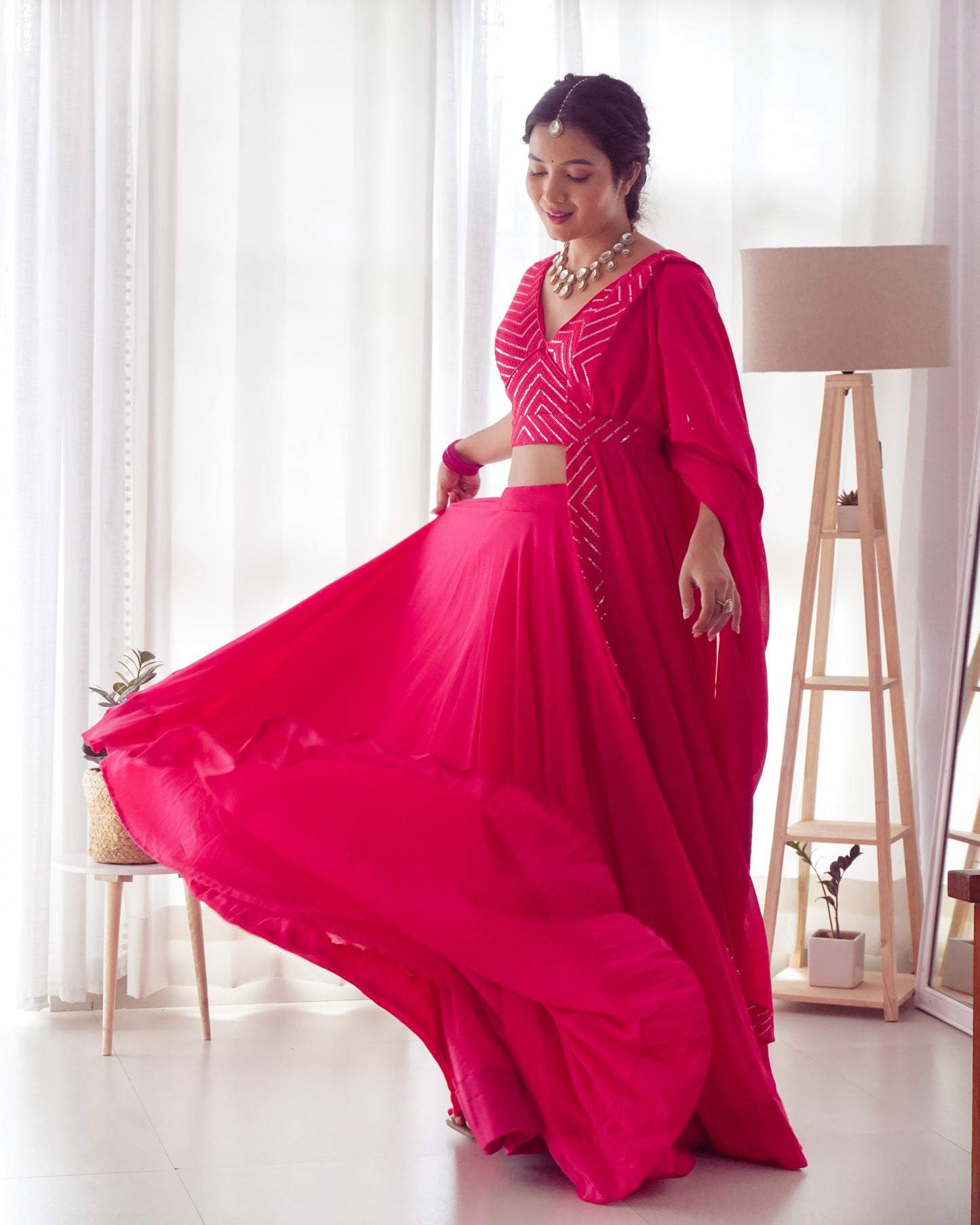 Ravishing Rani Pink Sequins Georgette Function Wear Lehenga Choli By Stylish Ethnic