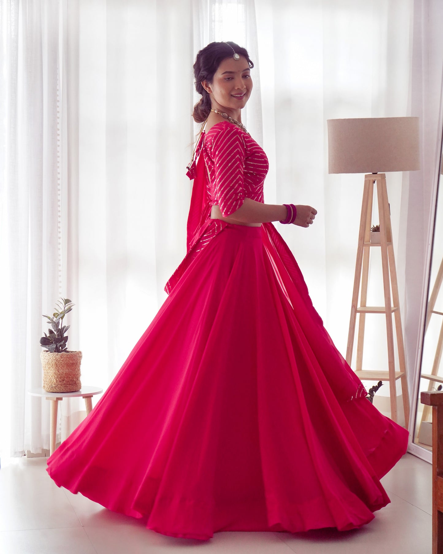 Ravishing Rani Pink Sequins Georgette Function Wear Lehenga Choli By Stylish Ethnic