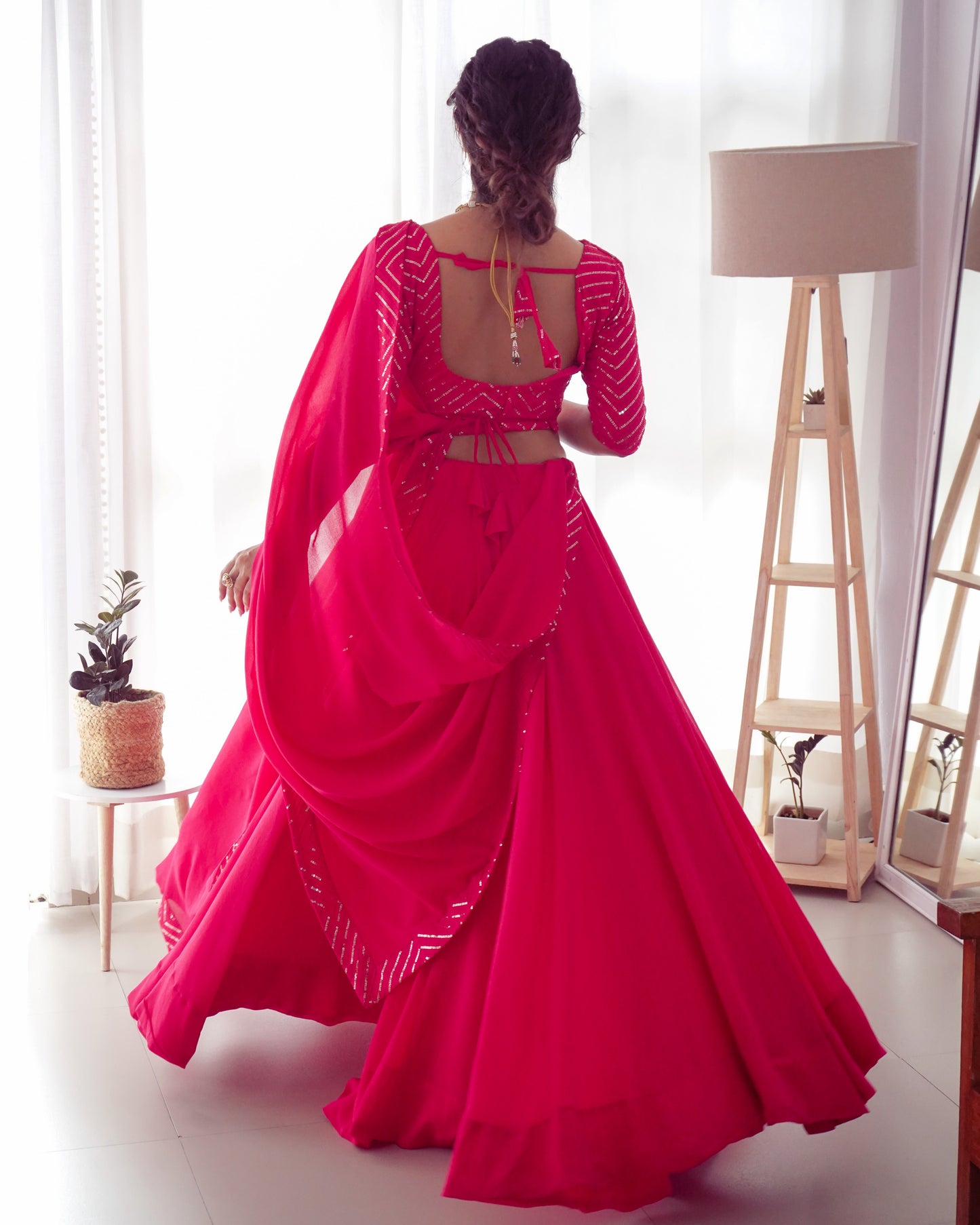 Ravishing Rani Pink Sequins Georgette Function Wear Lehenga Choli By Stylish Ethnic