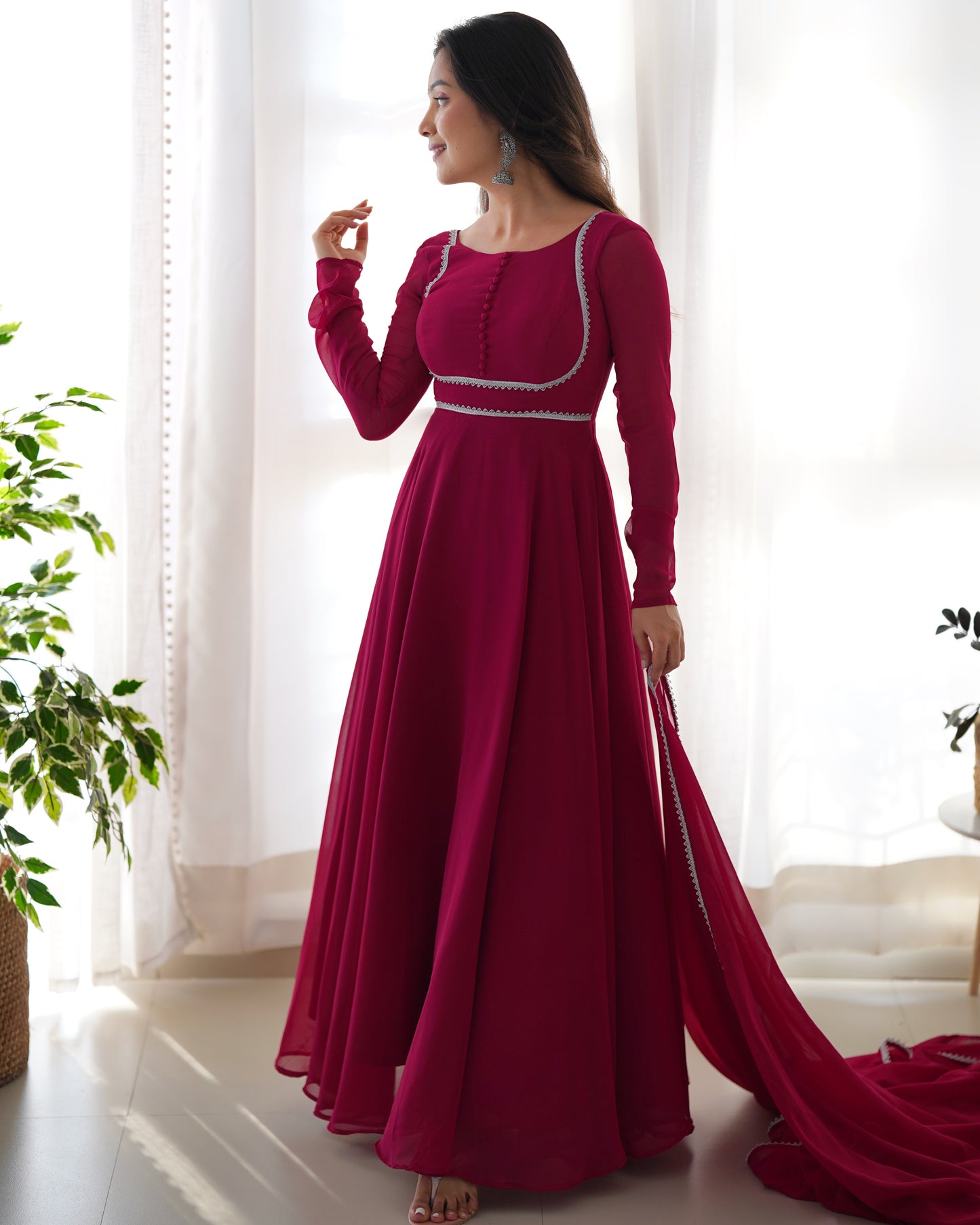 Fascinating Rani Pink Georgette Festival Wear Gown With Dupatta By Stylish Ethnic