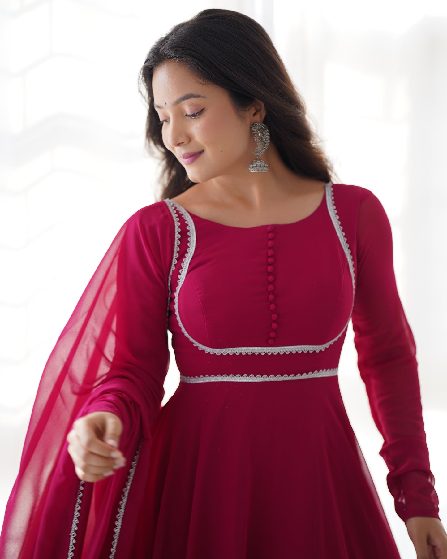 Rose Pink Color Georgette Three Piece Anarkali Suit By Stylish Ethnic