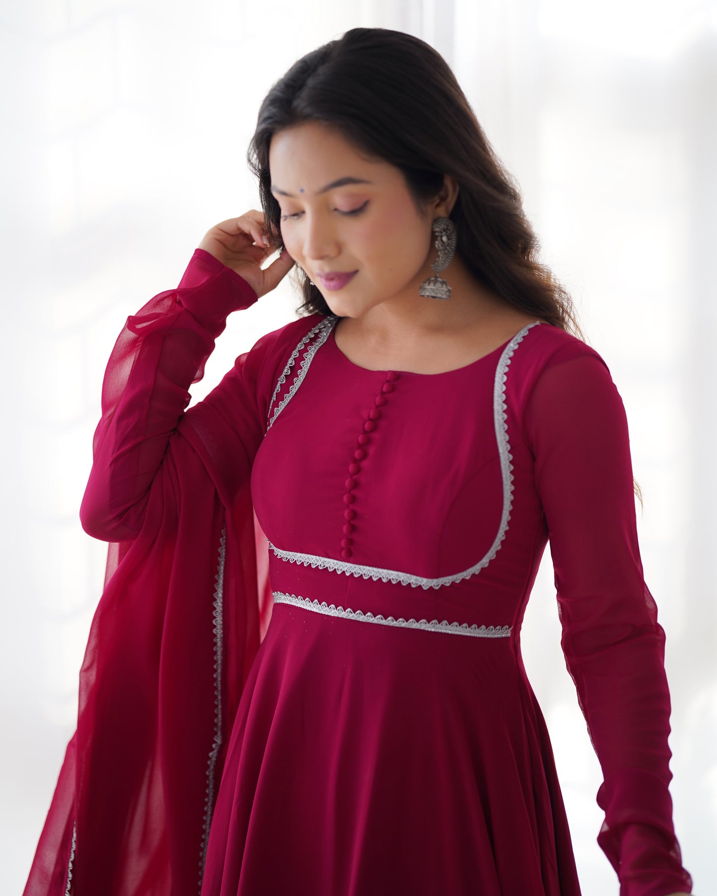 Rose Pink Color Georgette Three Piece Anarkali Suit By Stylish Ethnic