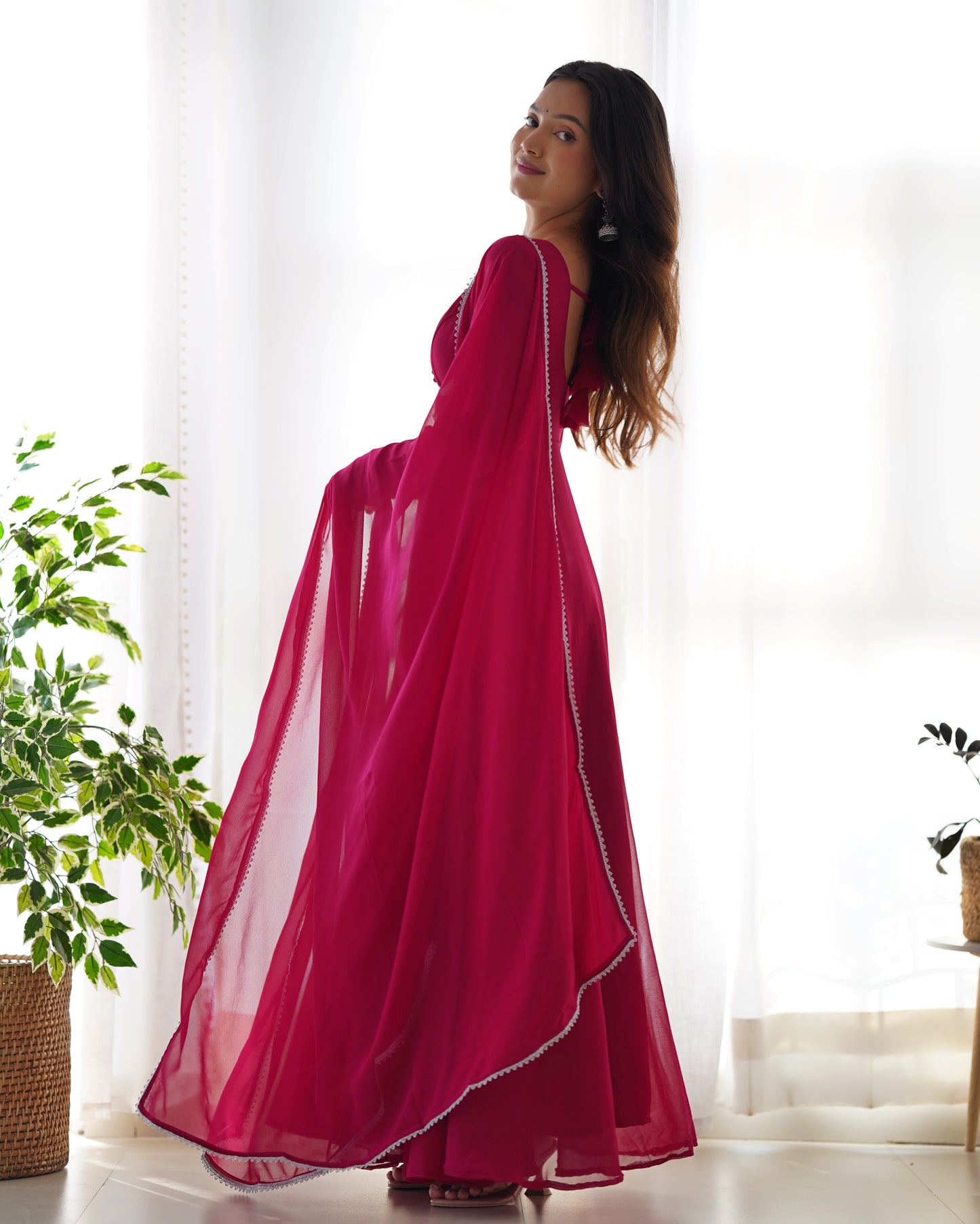 Rose Pink Color Georgette Three Piece Anarkali Suit By Stylish Ethnic