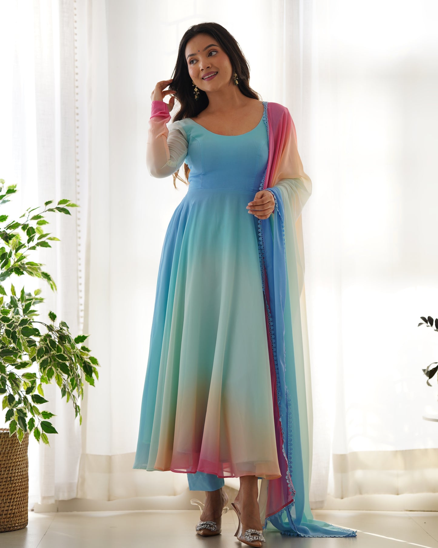 Multicolor Digital Print Faux Georgette Kurta Set By Stylish Ethnic