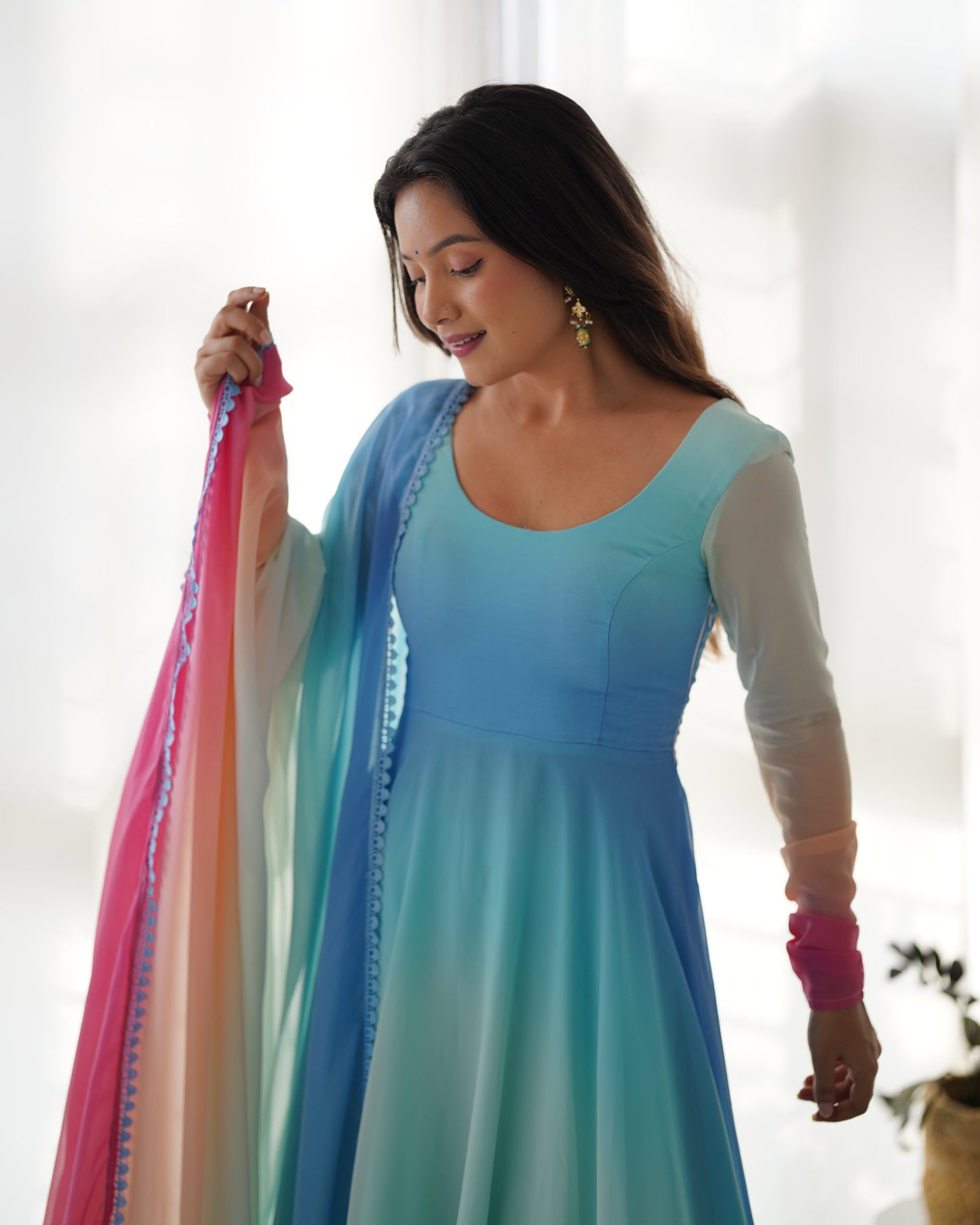 Multicolor Digital Print Faux Georgette Kurta Set By Stylish Ethnic